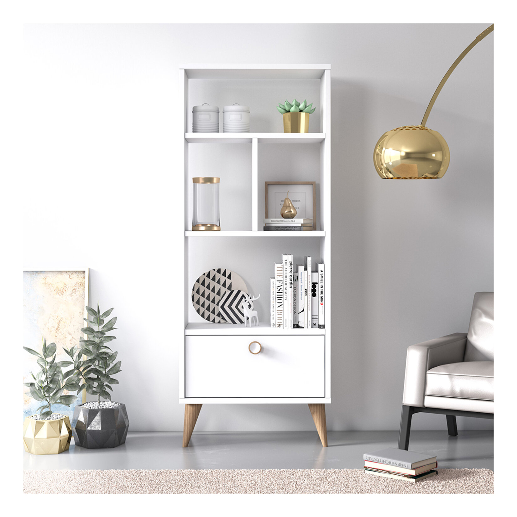 Rumm Store Vega Dar Kitaplık Kapaklı Beyaz - Görsel 3