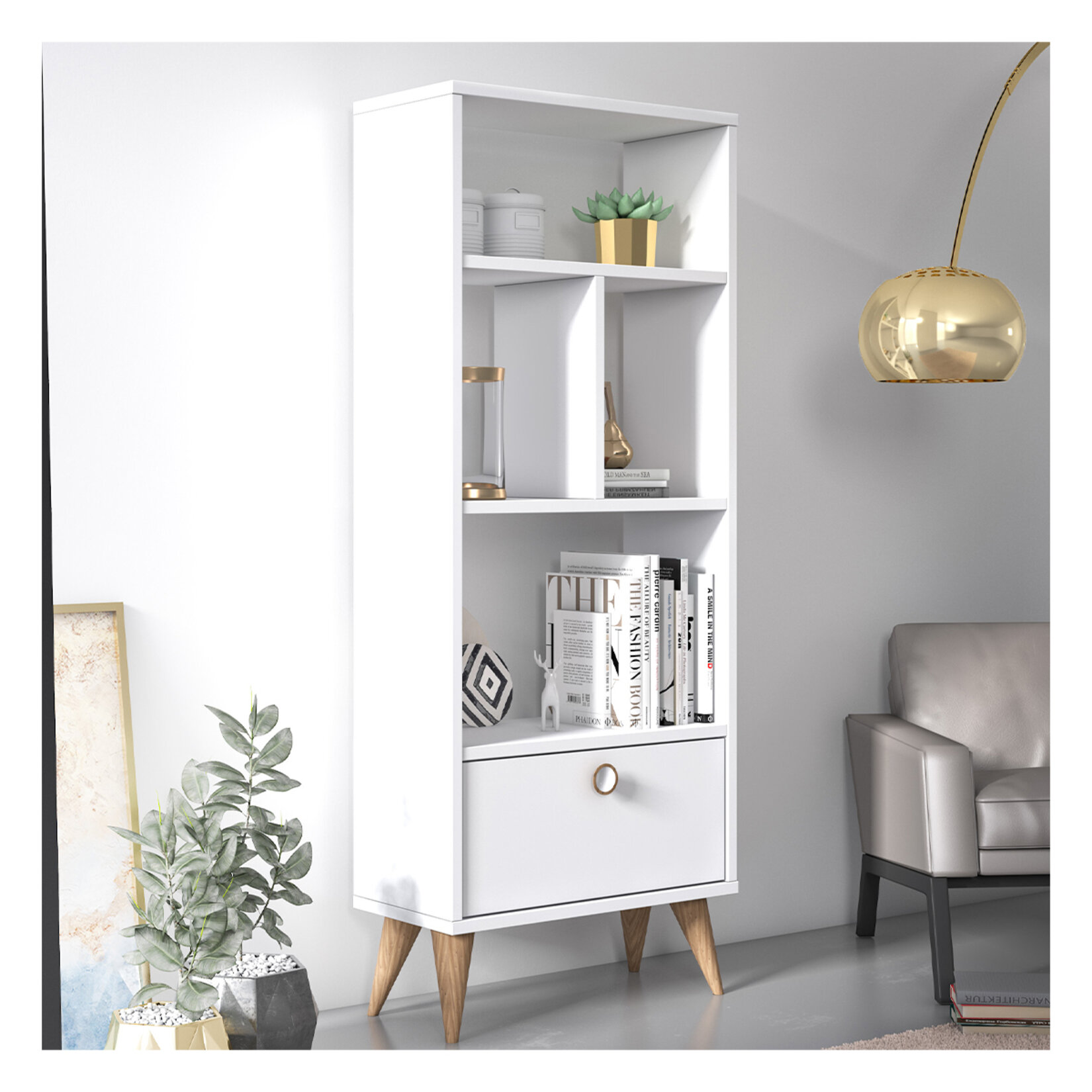 Rumm Store Vega Dar Kitaplık Kapaklı Beyaz - Görsel 4