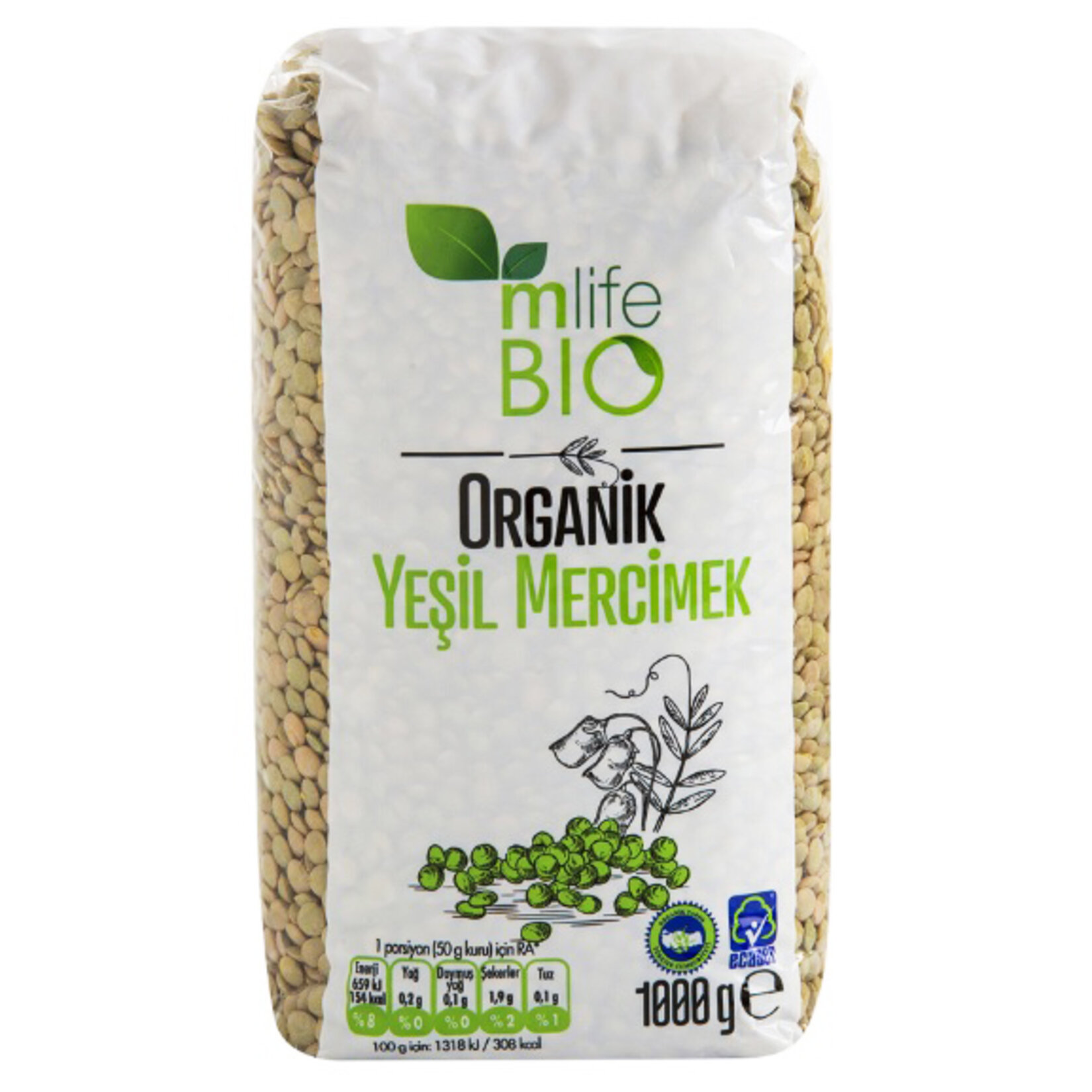 Mlife Bio Organik Yeşil Mercimek 1Kg