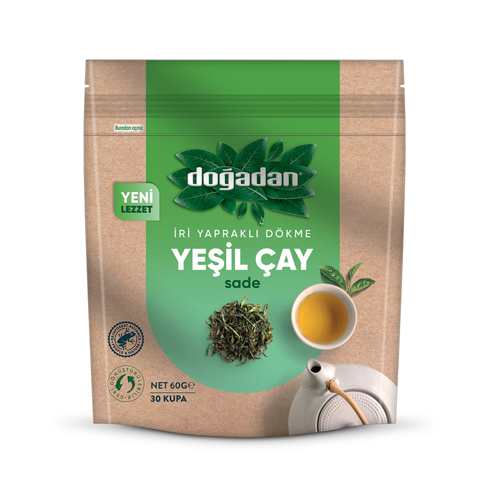 Doğadan İri Yapraklı Dökme Yeşil Çay Sade 60G