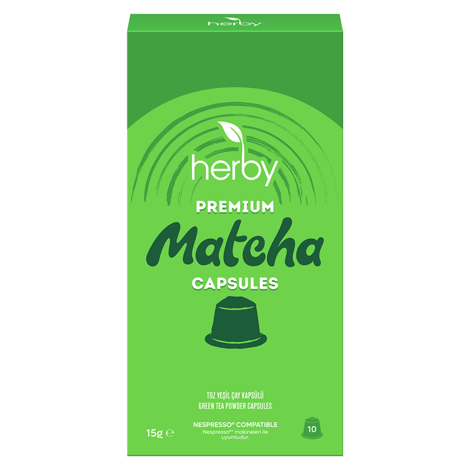Herby Premium Matcha Toz Yeşil Çay Kapsüllü 10'lu 15 G