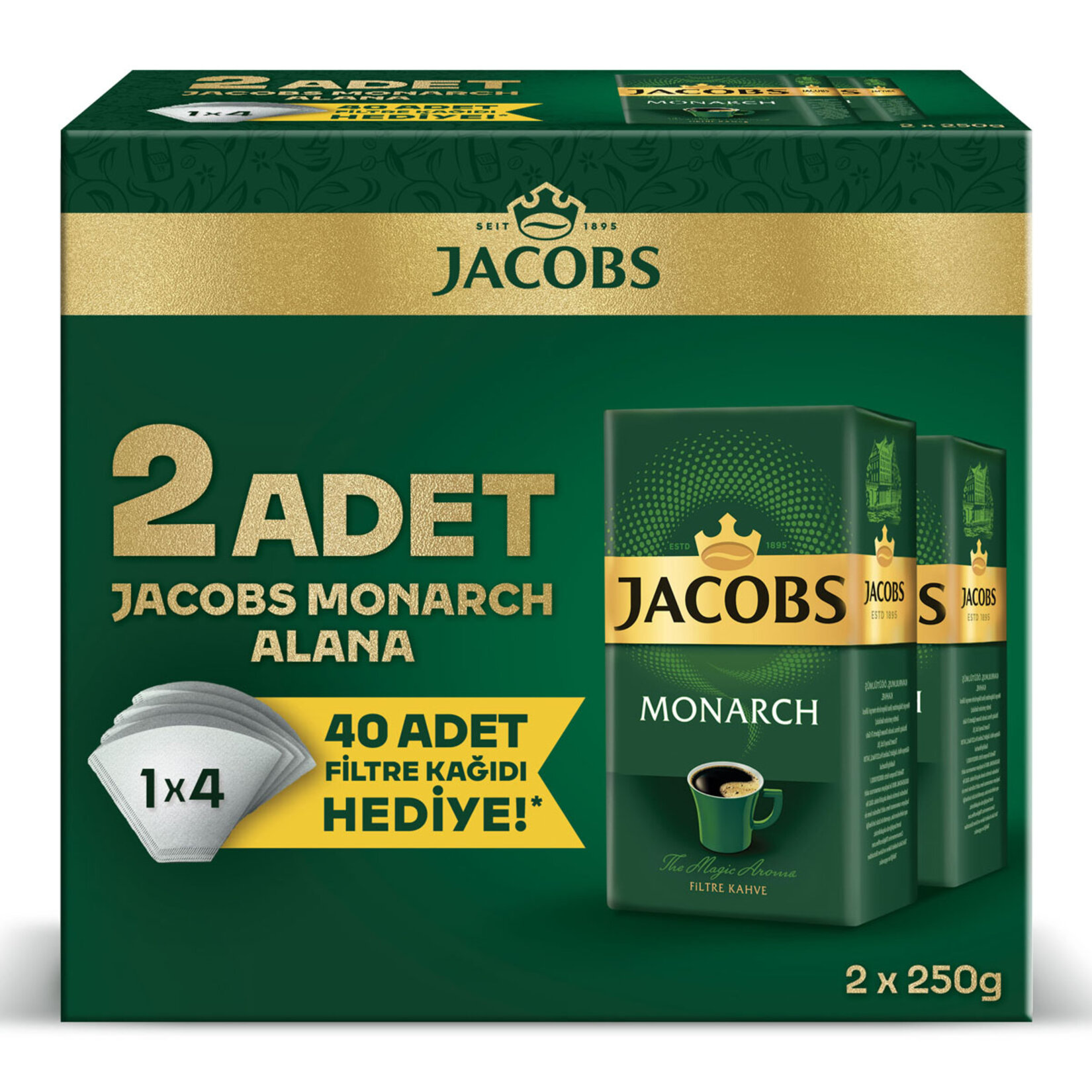 Jacobs Monarch Filtre Kahve 2x250g + Filtre Kahve Hediyeli