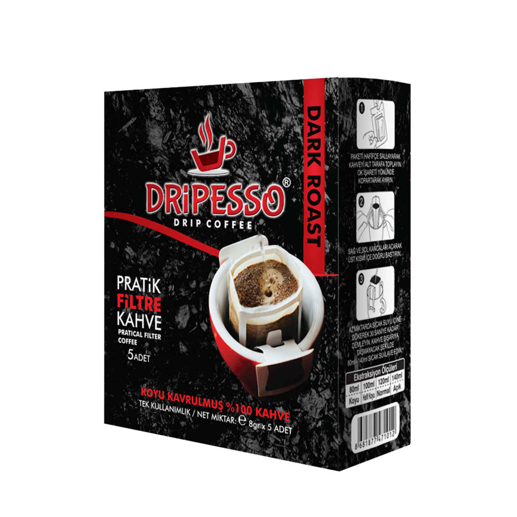 Dripesso Dark Roast Pratik Filtre Kahve 5'li 40G