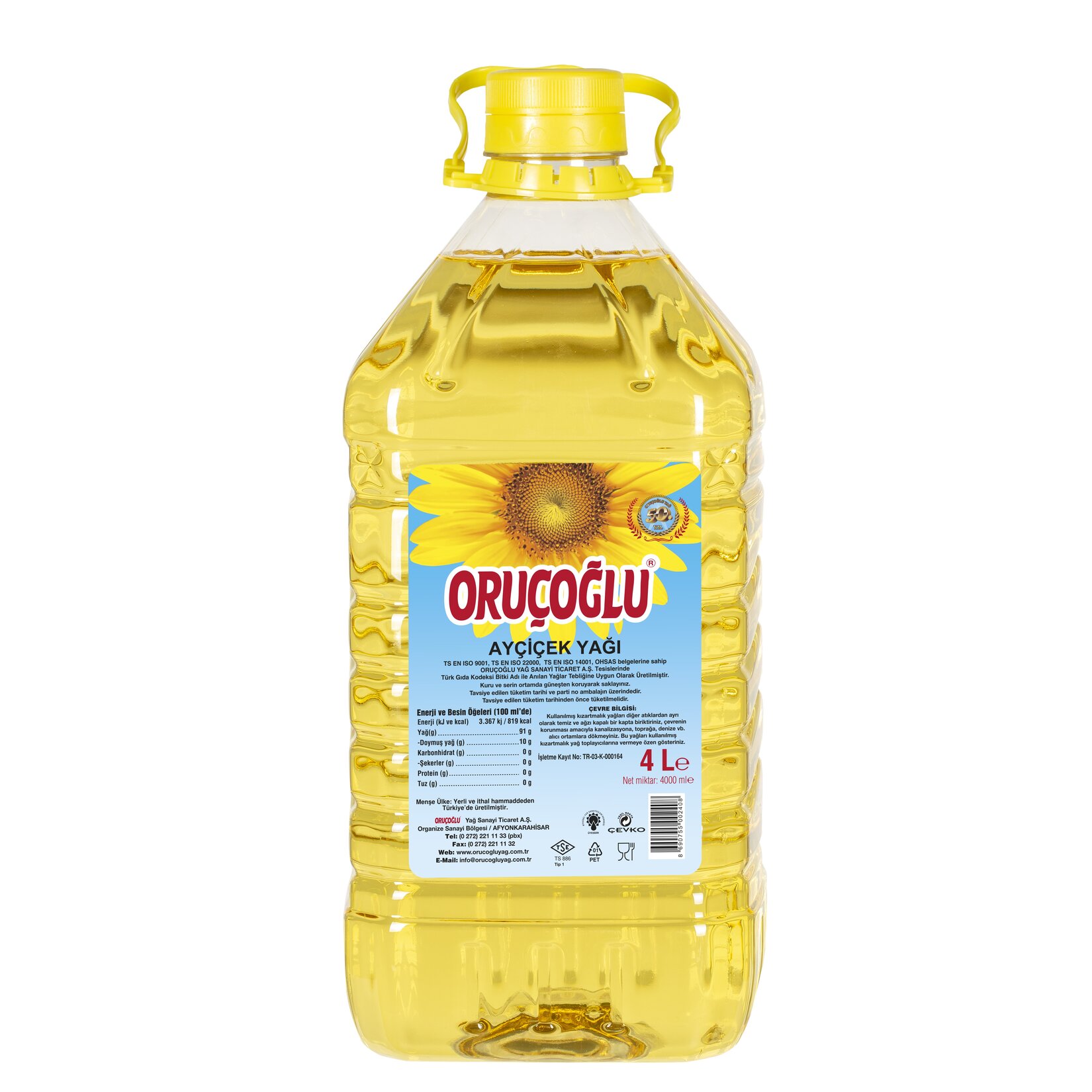 Oruçoğlu Ayçiçek Yağı 4 L Pet