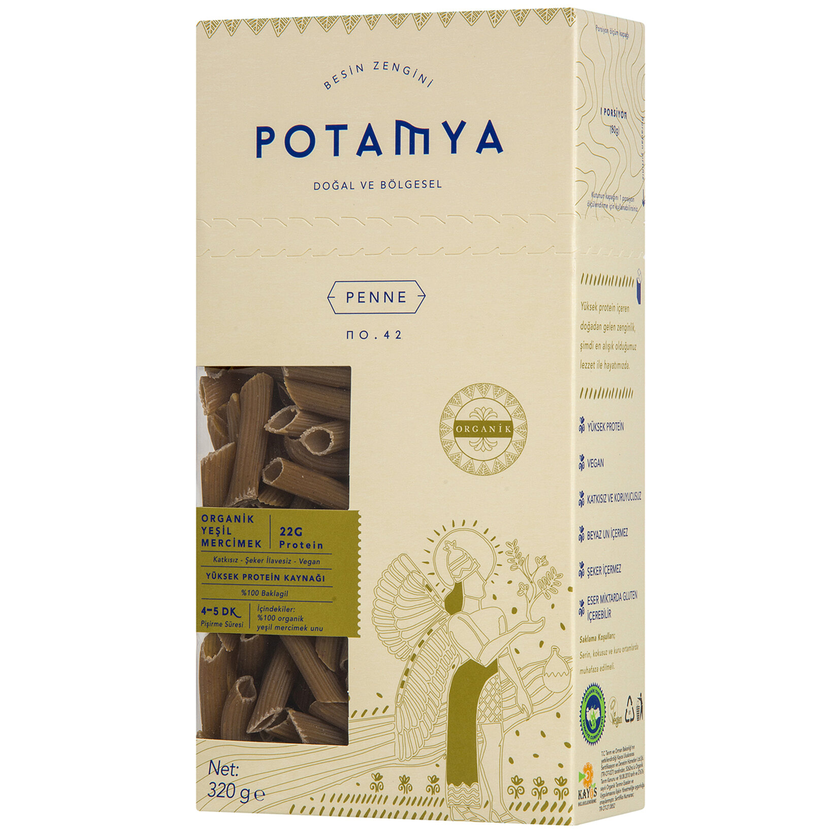 Potamya Organik Yeşil Mercimek Penne 320 G.