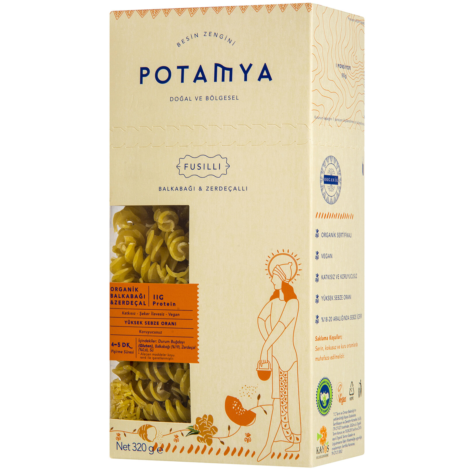 Potamya Organik Balkabaklı Zerdeçallı Fusilli 320 G