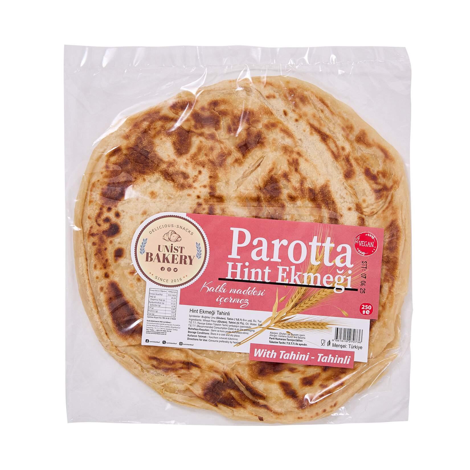 Unist Bakery Parotta Tahinli 250 G