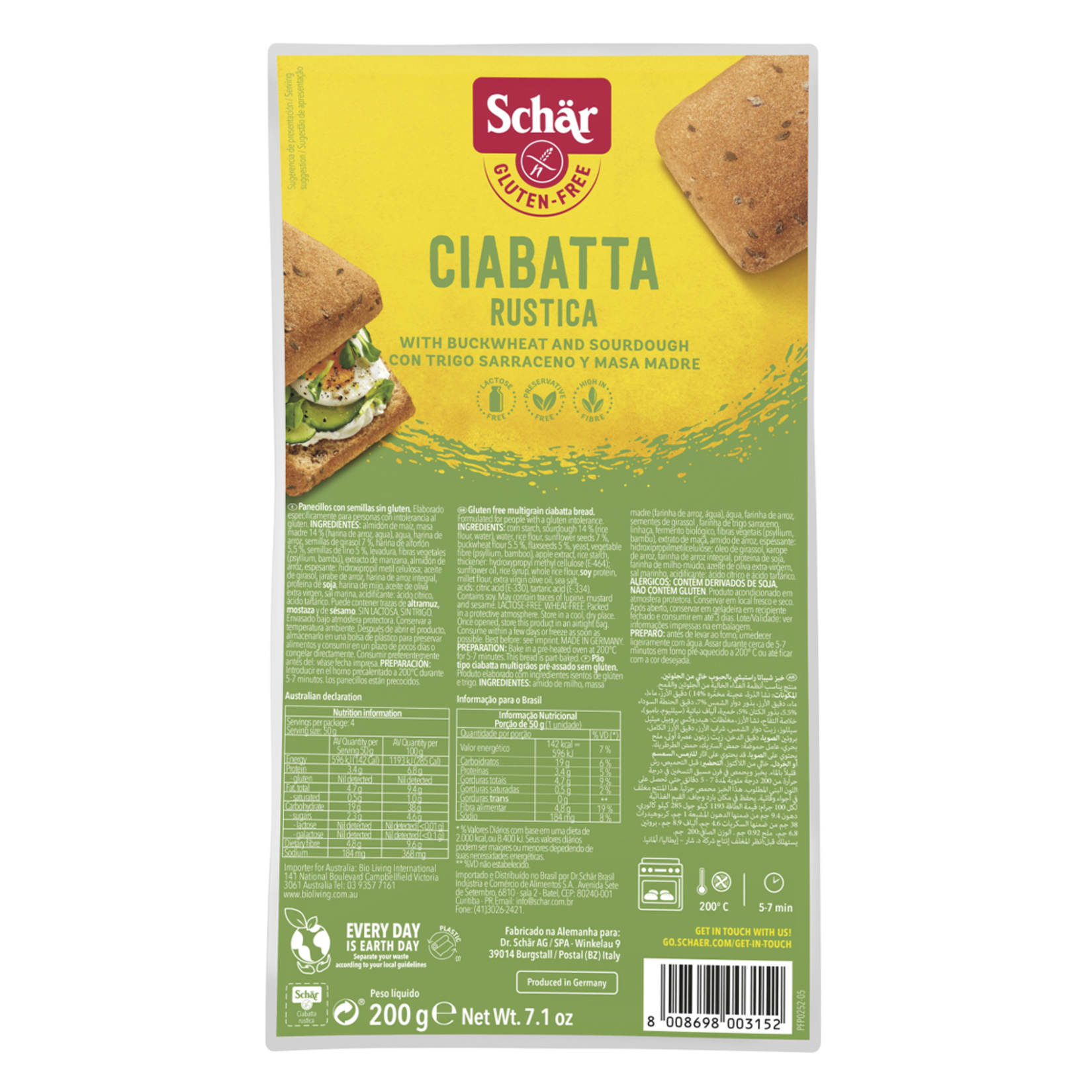 Schar Glutensiz Esmer Ekmek Ciabettine Rustishe 200 G