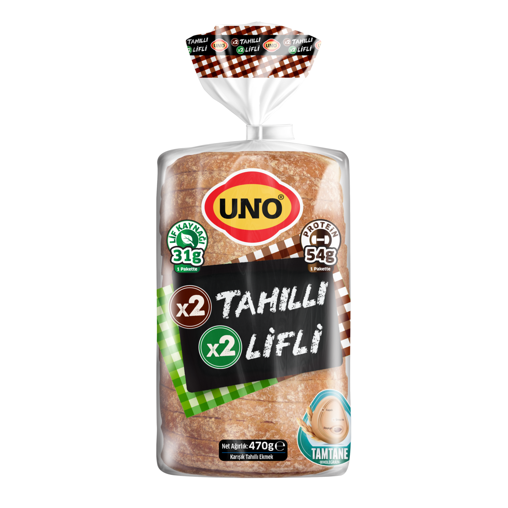 Uno İki Kat Tahıllı İki Kat Lifli Tava Ekmeği 470 g