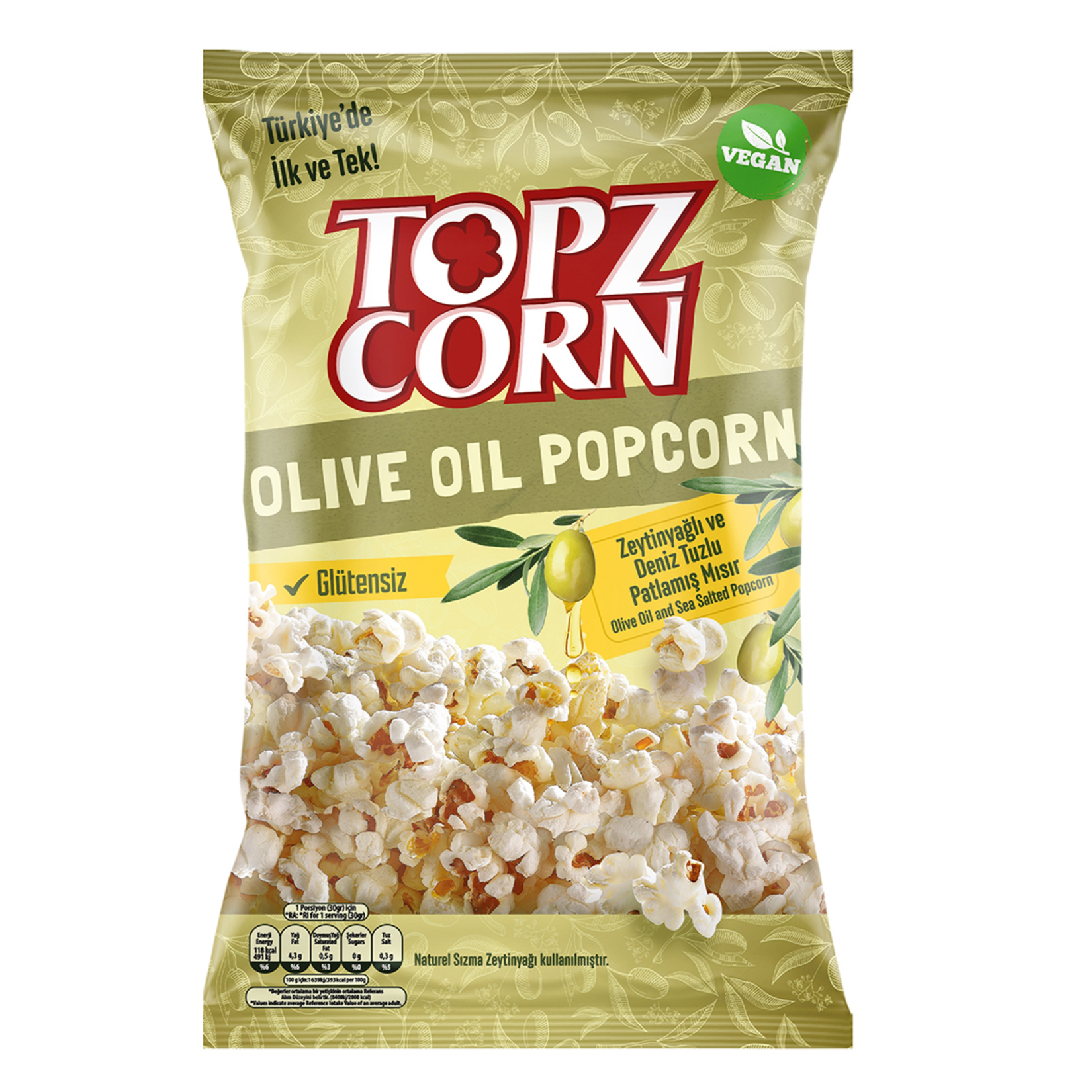 【title】popcorn Topzcorn Zeytinyağlı & Deniz Tuzlu Glütensiz Popcorn 110 G