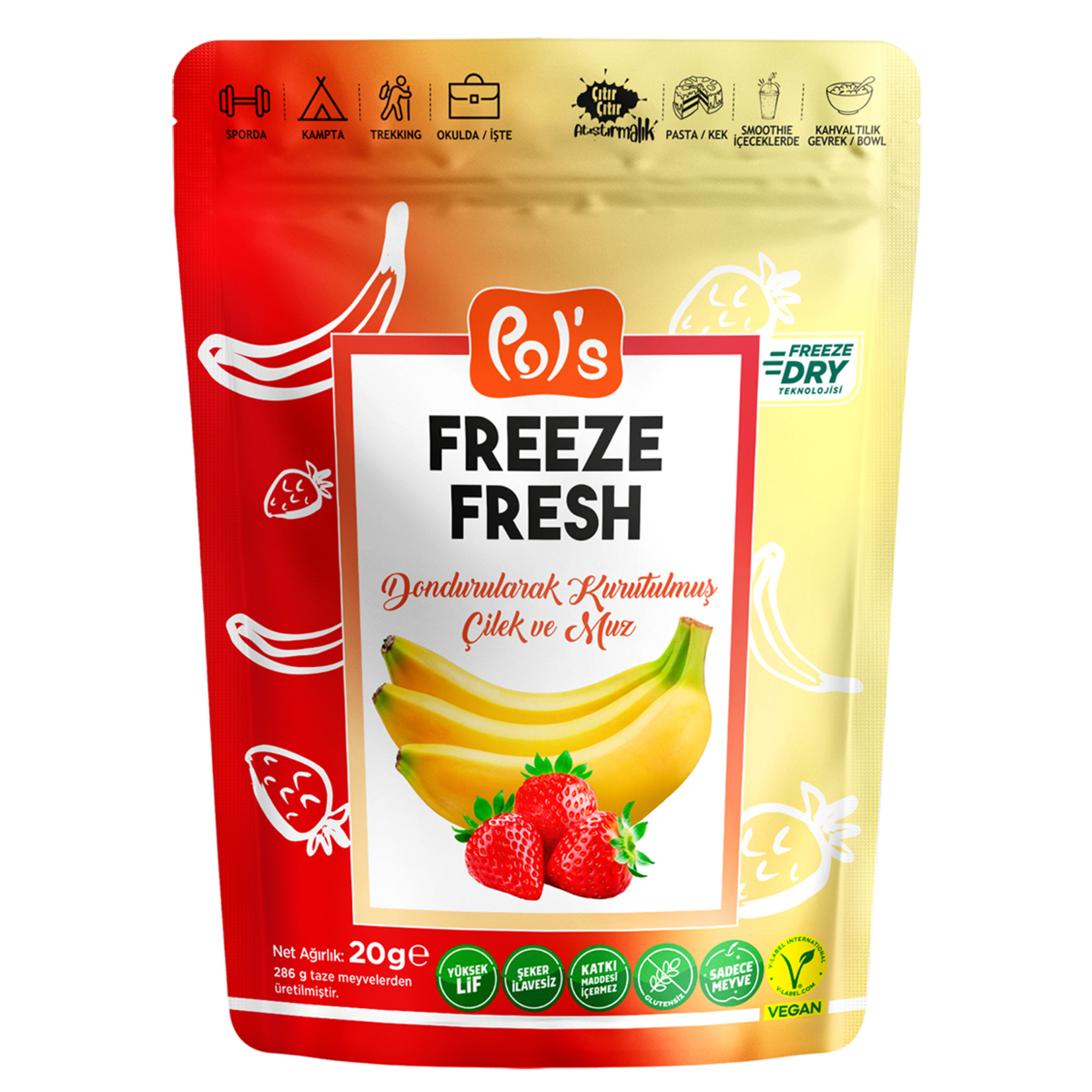 Pol's Freeze Fresh Dond.kurutlmş.çilek Ve Muz 20 G