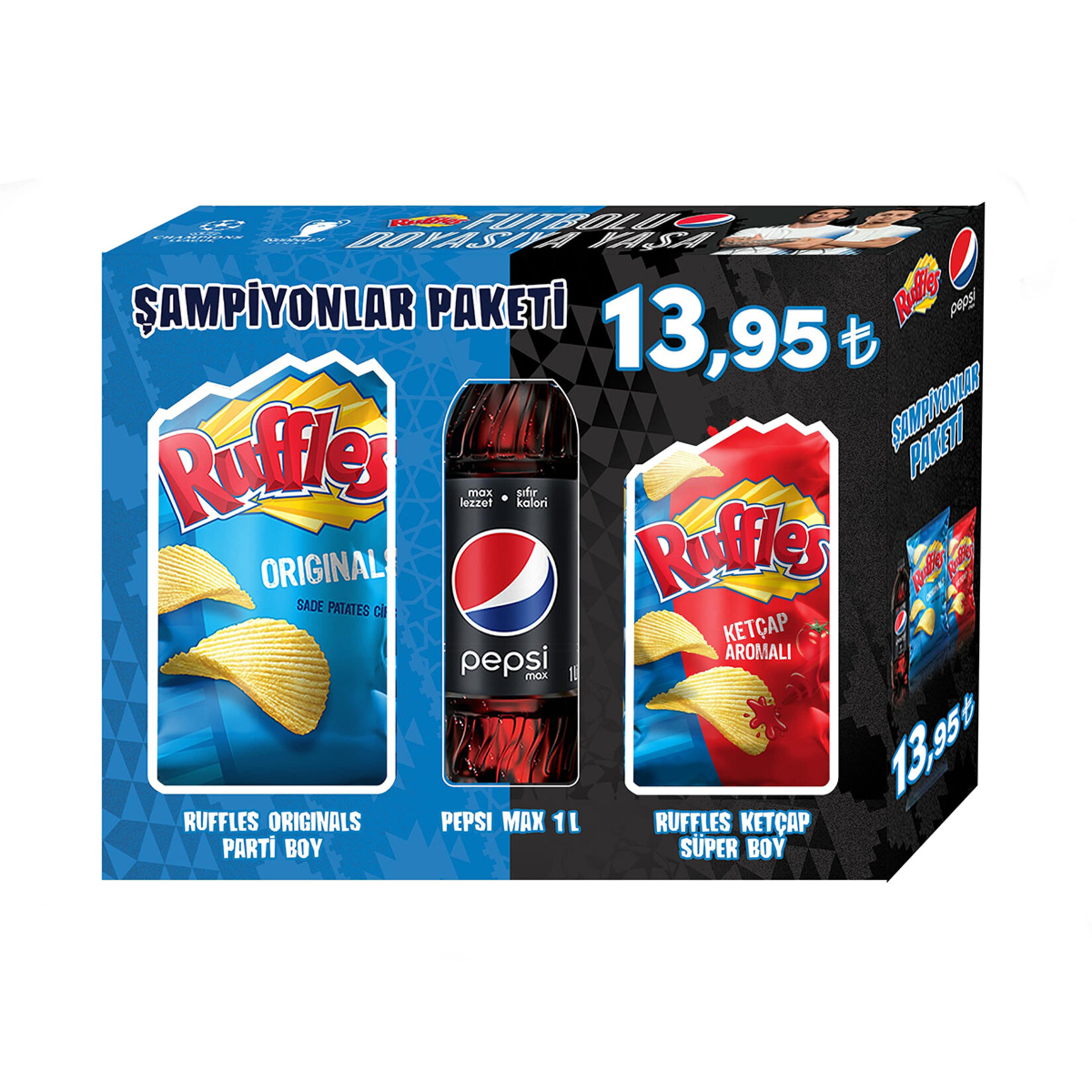 Pepsi 1L+ruffles 150G+107g Şampiyonlar Paketi.