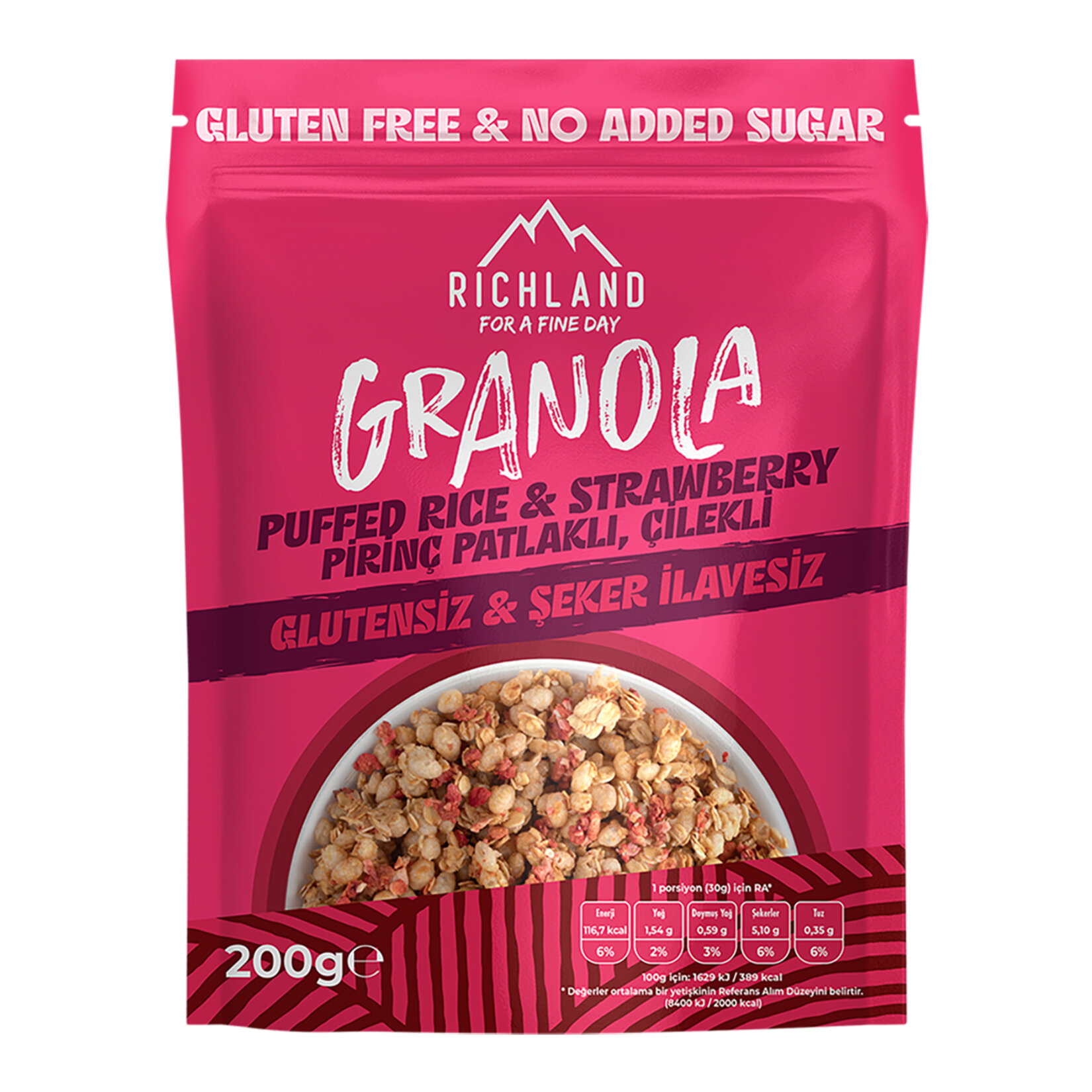 Richland Pirinç Patlaklı Çilekli Granola 200 G