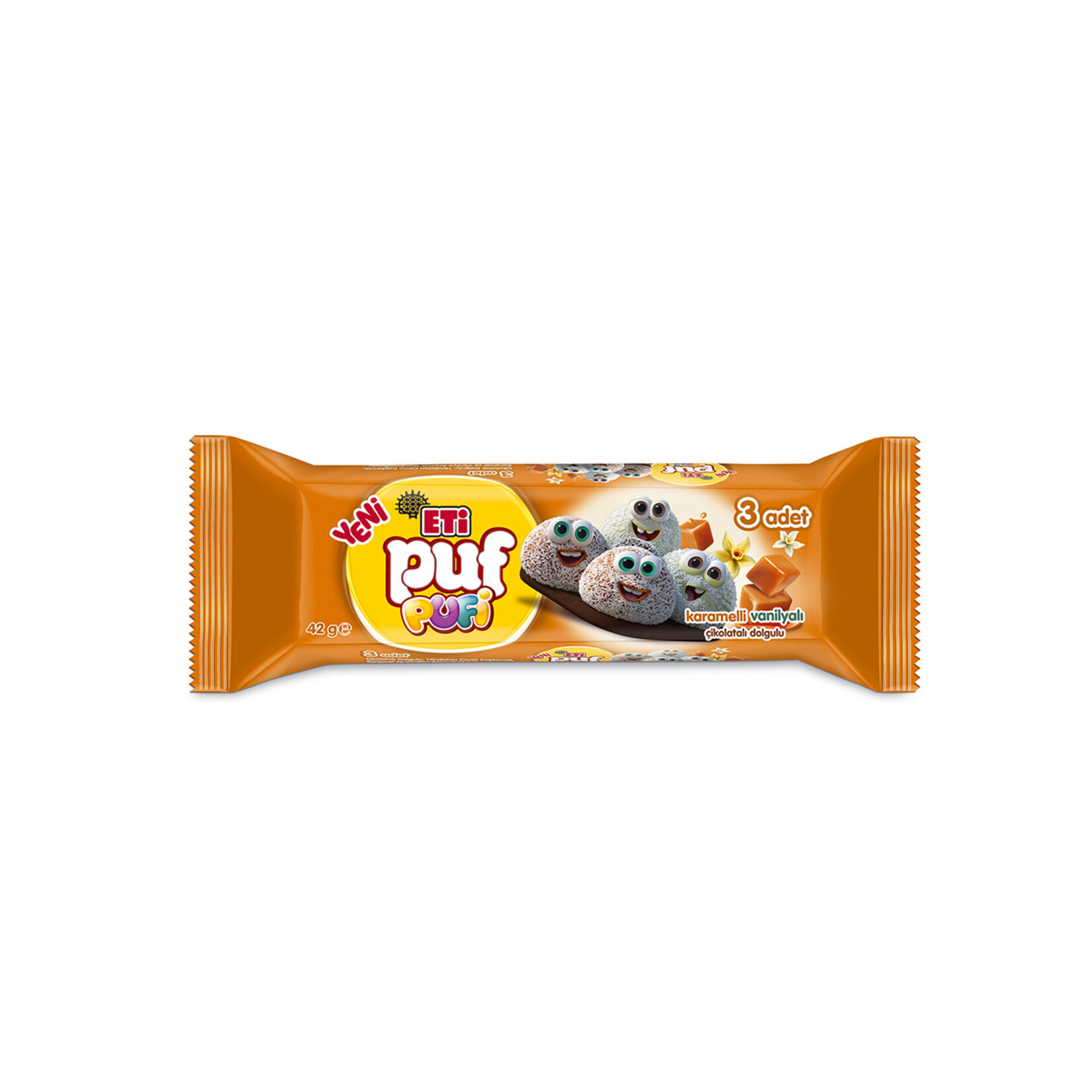 Eti Puf Pufi Karamel,Vanilya,Çikolata Dolgulu Marshellow 42G