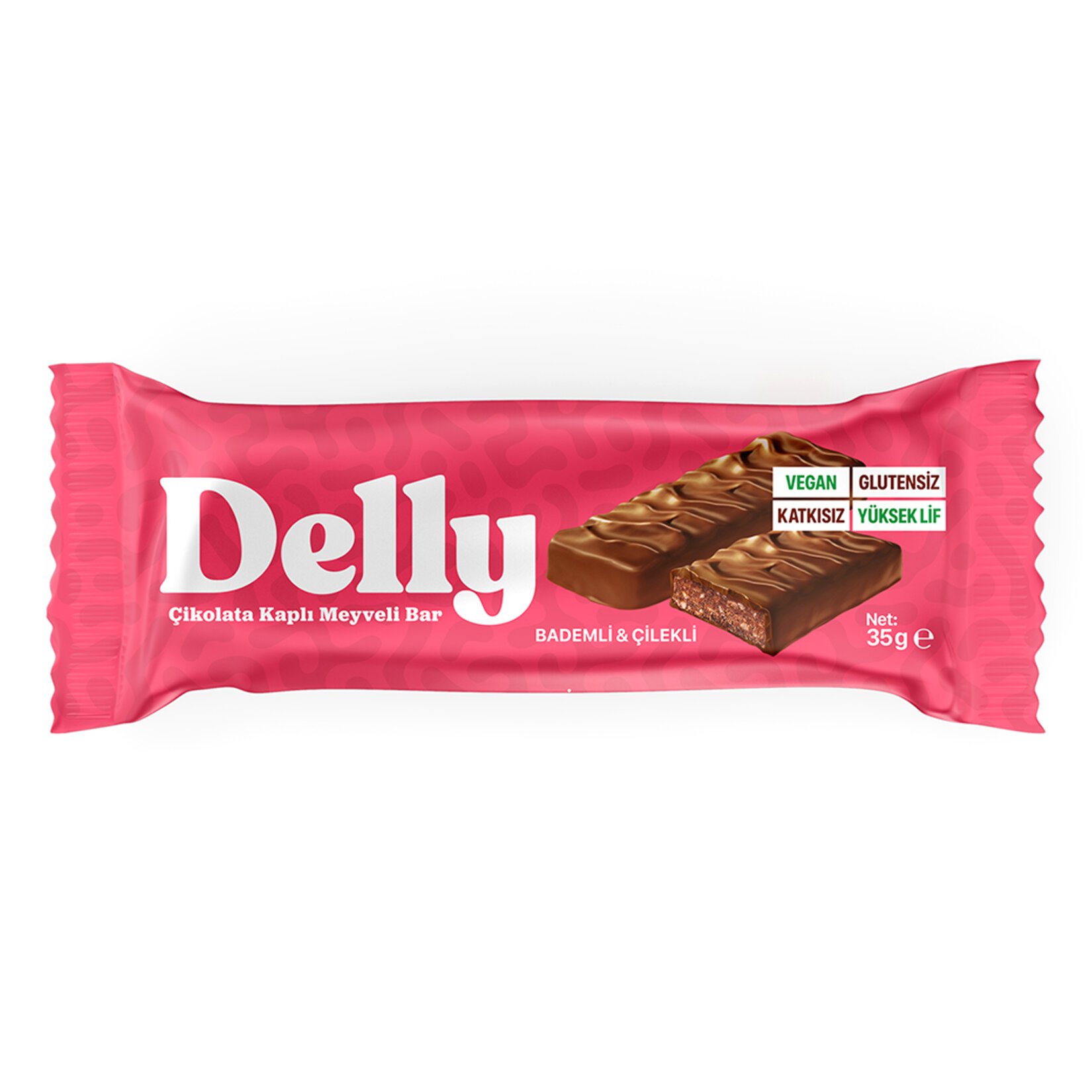 Delly Çikolata Kaplı Bademli & Çilekli Meyveli Bar 35G