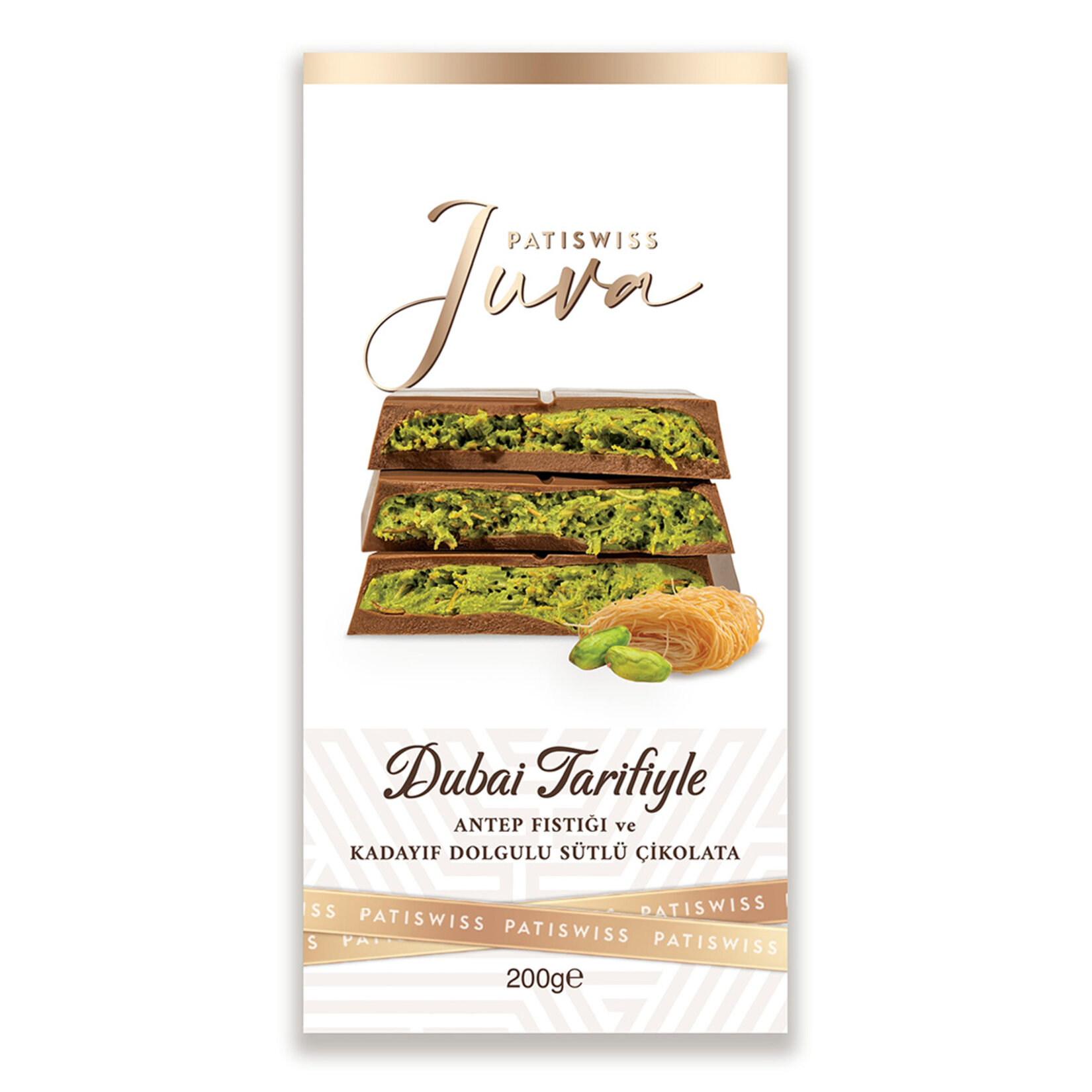 Patiswiss Juva Antep Fıstıklı Kadayıflı Dolgulu Sütlü Çikolata 200 G