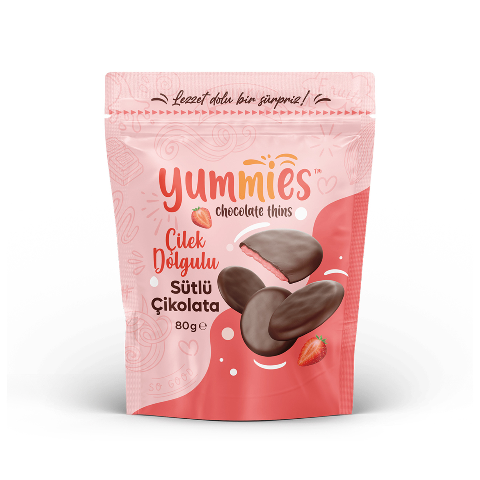 Yummies Çilek Dolgulu (%20) Sütlü Buton Çikolata 80 G