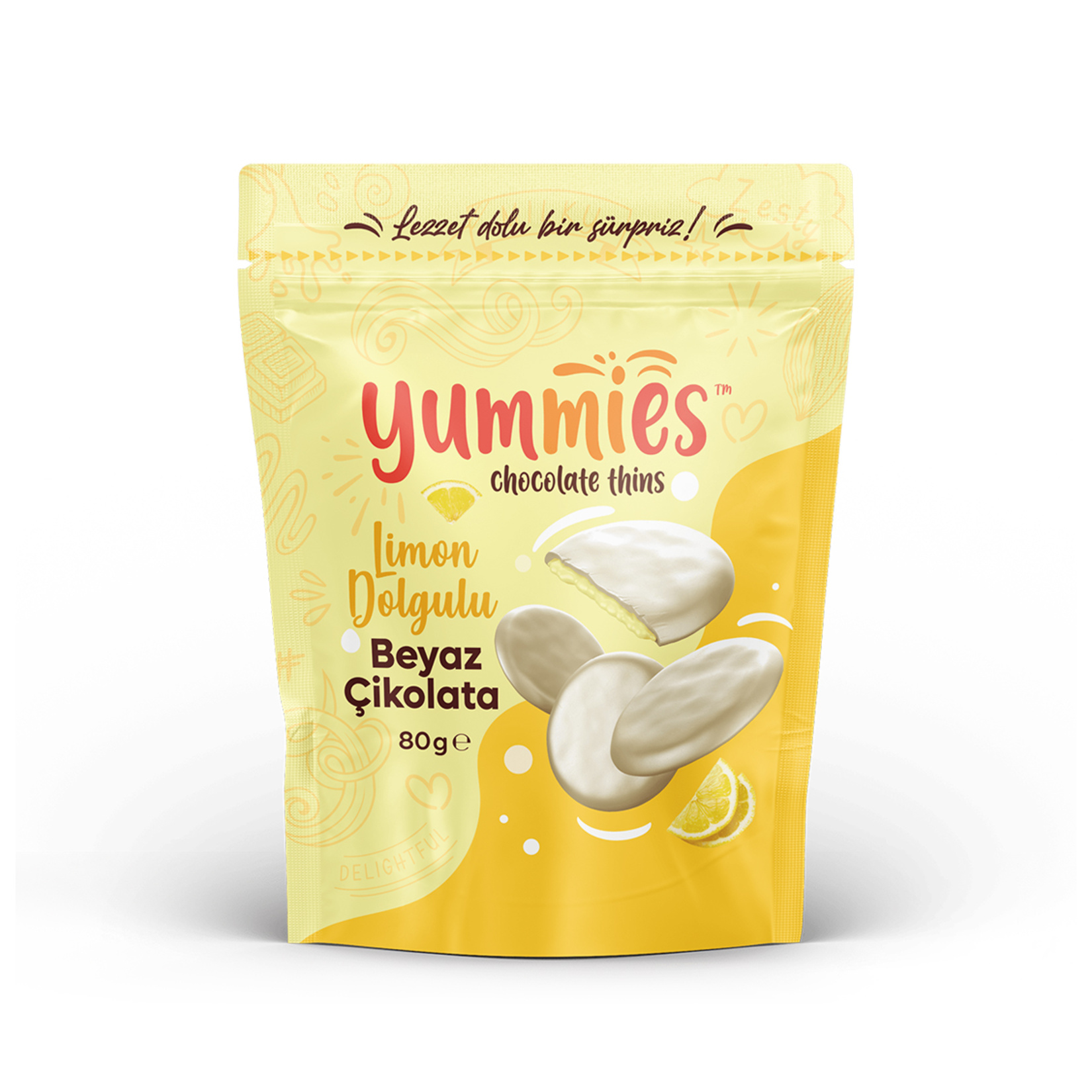Yummies Limon Dolgulu (%20) Beyaz Buton Çikolata 80 G