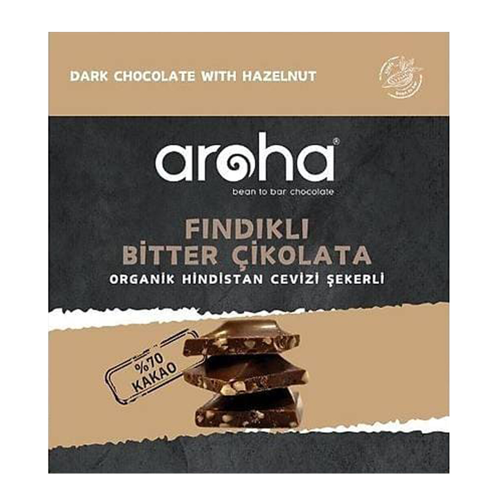 Aroha Organik Hindistan Cevizli % 70 Kakao Fındıklı Bitter Çikolata 40 G