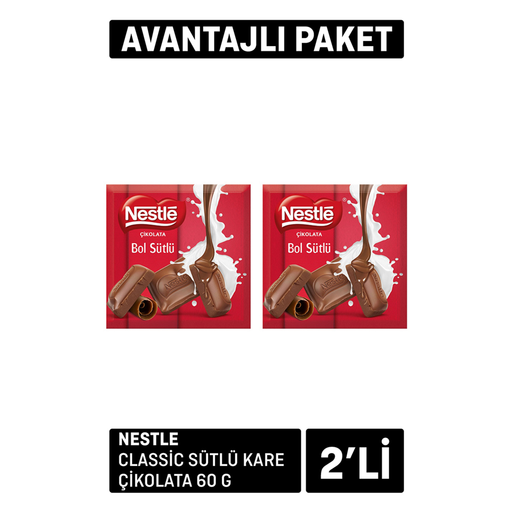 Nestle Classic Sütlü Kare Çikolata 2 Adet x 60 g