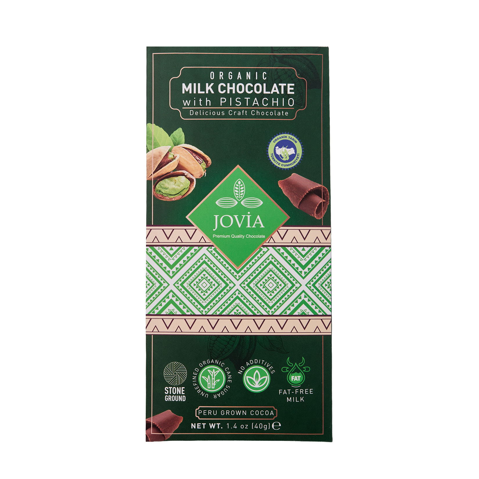 Jovia Organik Sütlü Antep Fıstıklı Çikolata 40 G