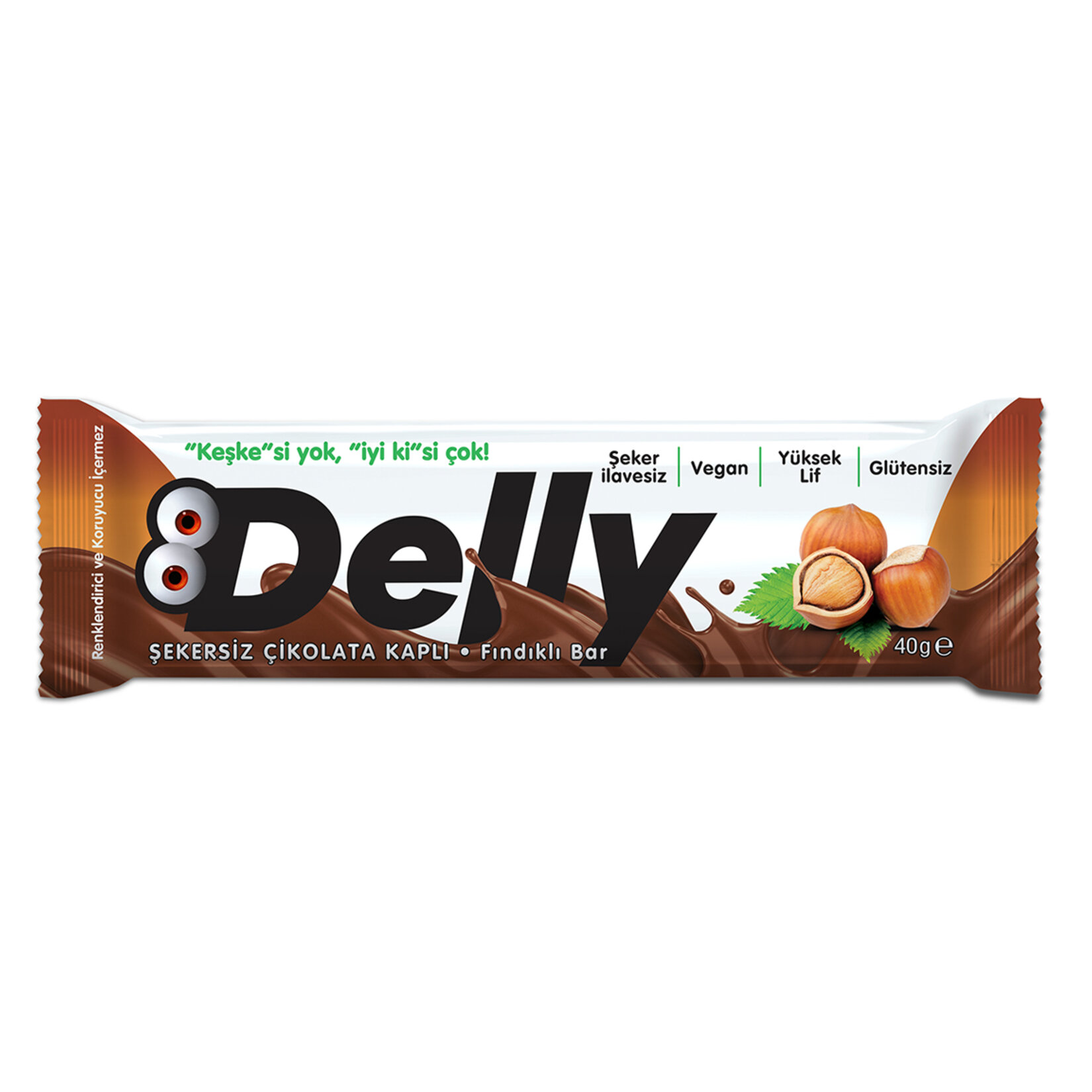 Delly Şekersiz Çikolata Kaplı Fındıklı Bar 40G
