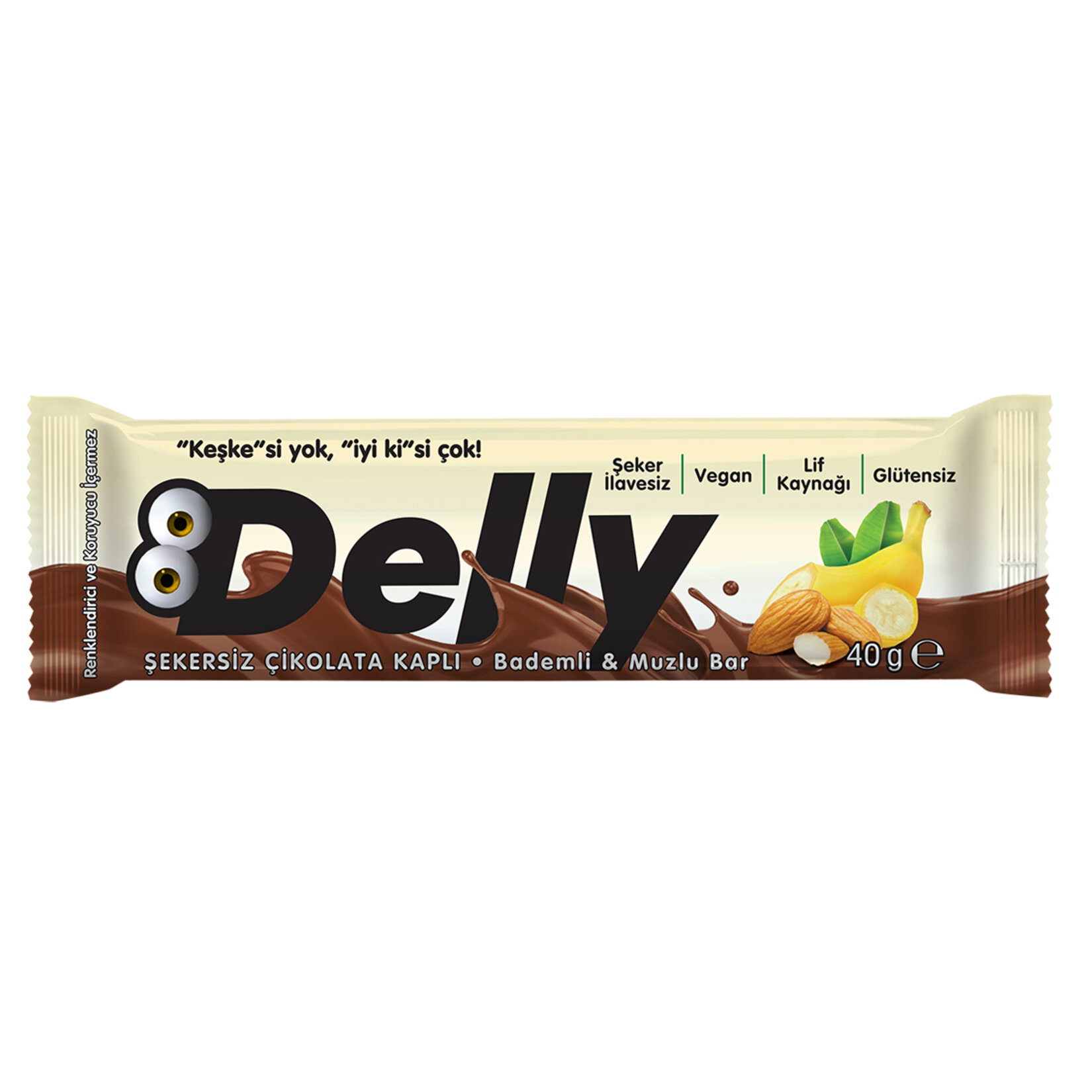 Delly Şekersiz Çikolata Kaplı Bademli & Muzlu Bar 40 G
