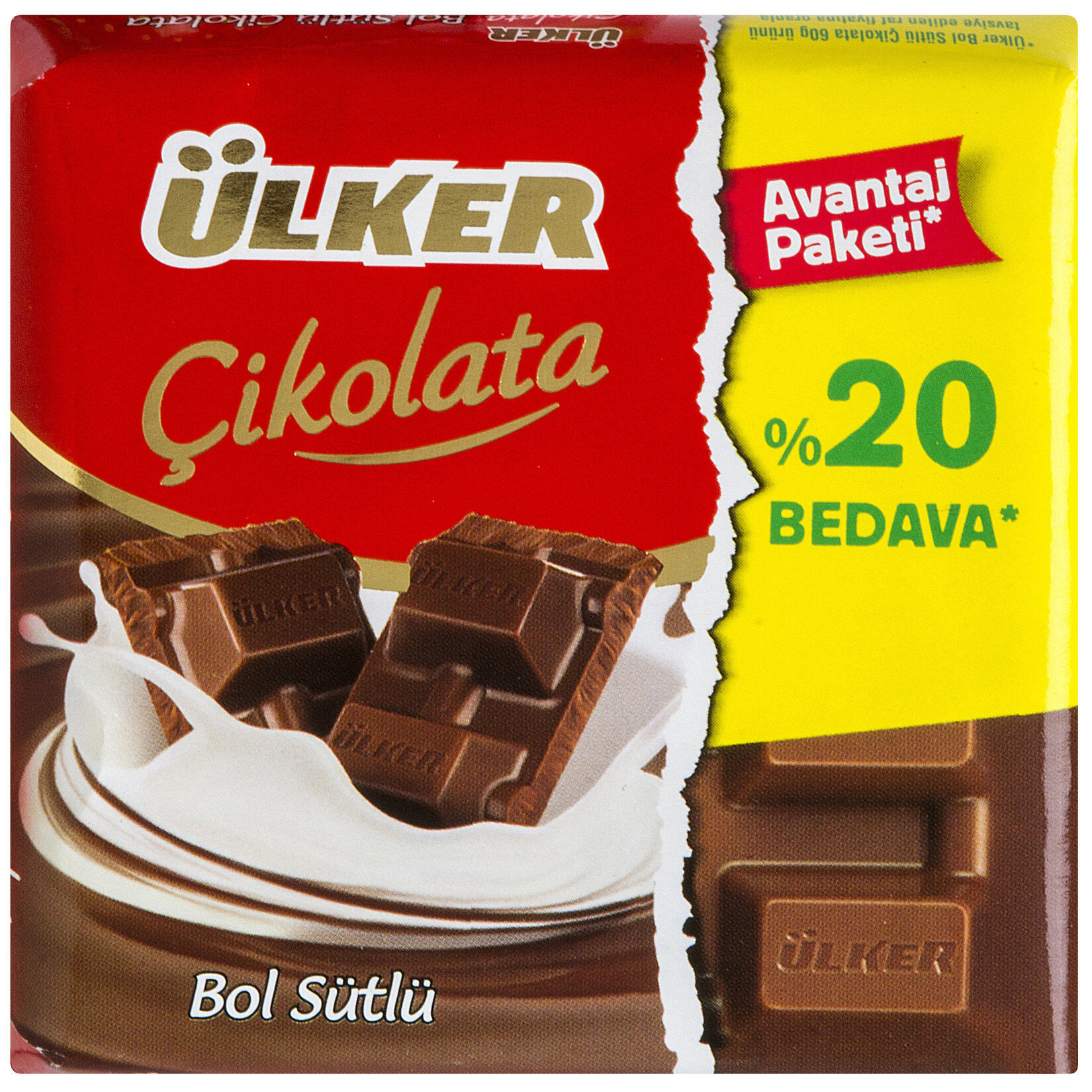 Ülker Sütlü Kare Çikolata %20 Fazla 72 G