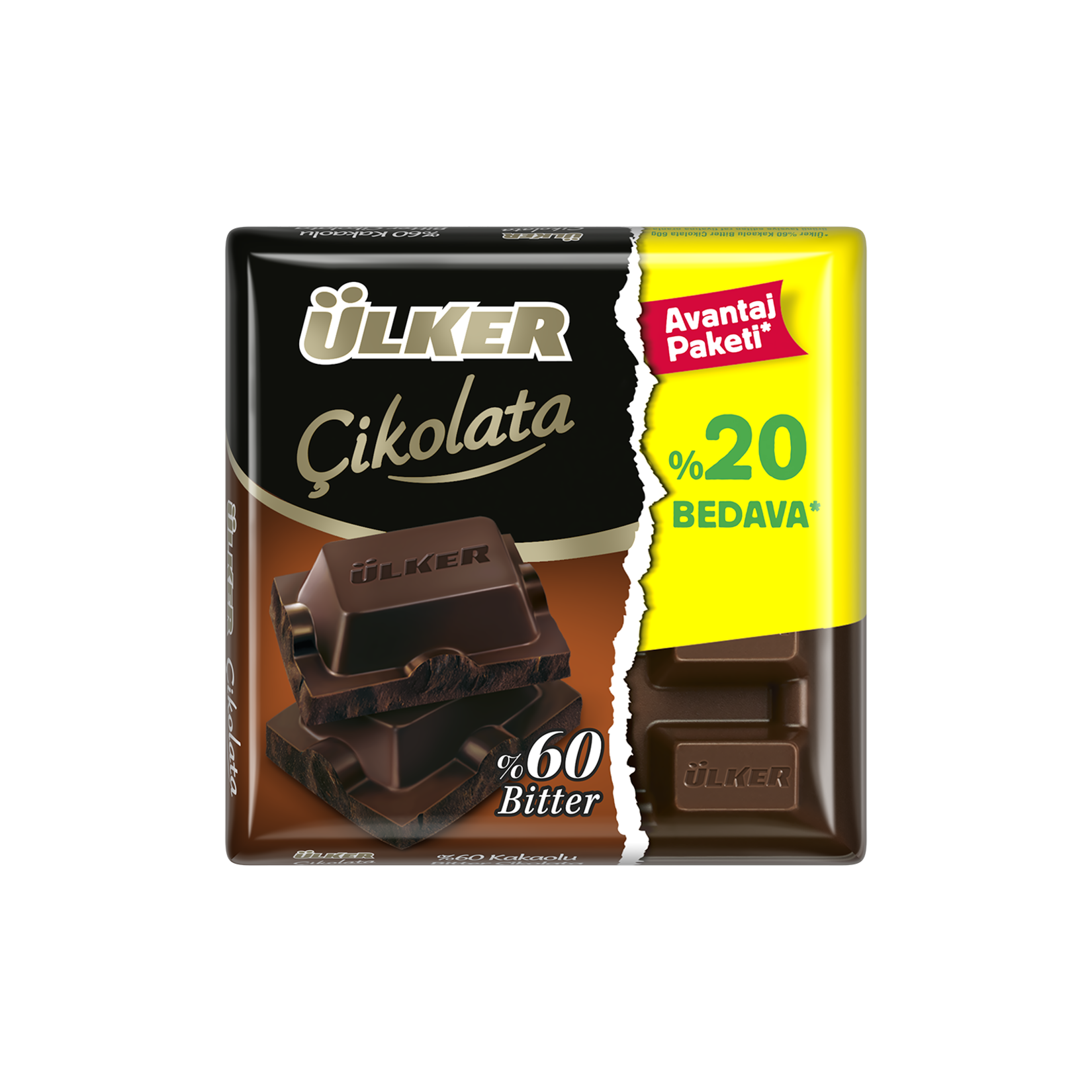 Ülker Bitter Kare Çikolata %20 Fazla 72 G