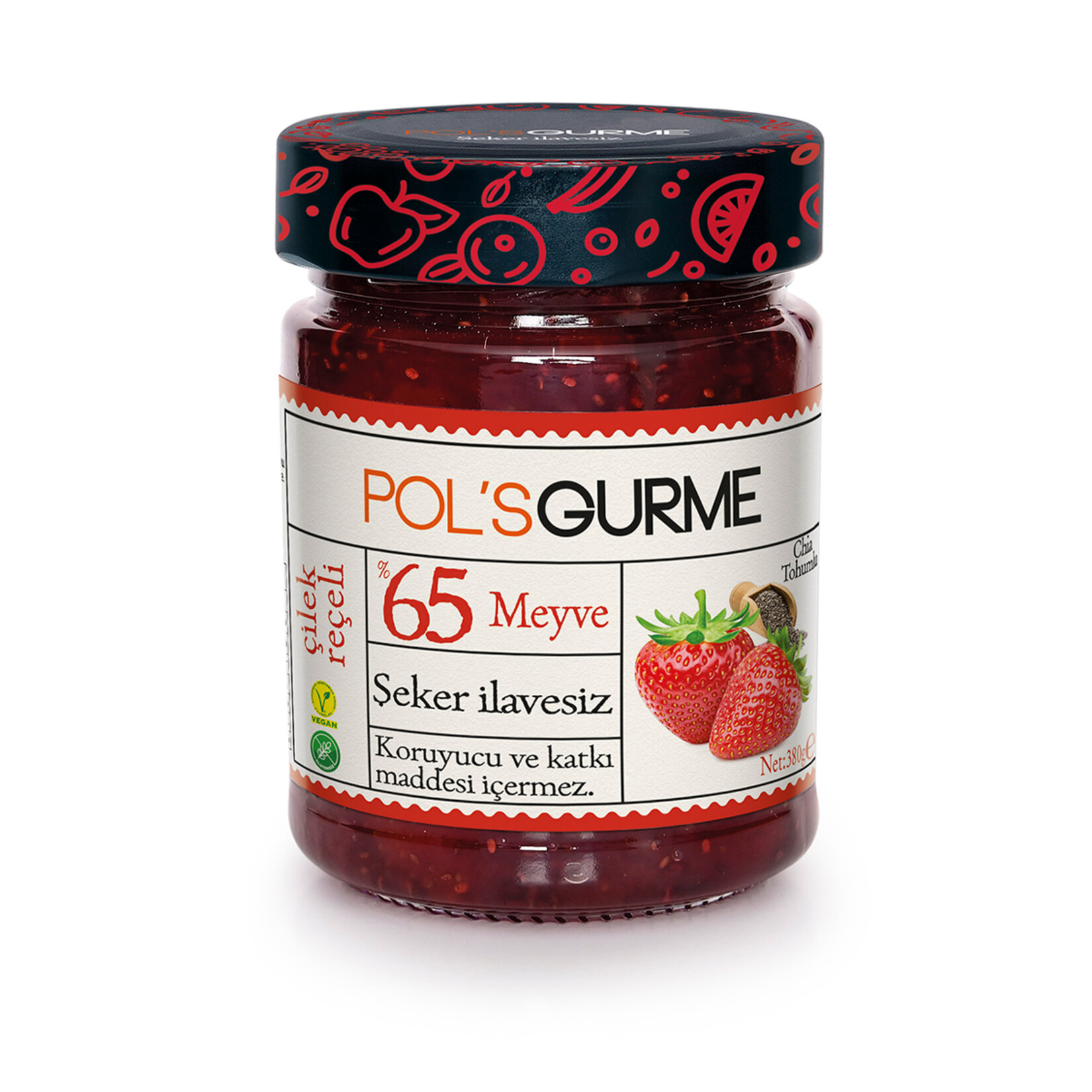 Pol's Gurme Şeker İlavesiz Chia Tohumlu Çilek Reçeli 380g