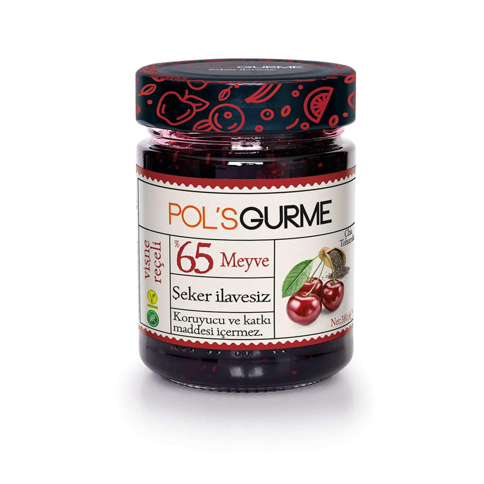 Pol's Gurme Şeker İlavesiz Chia Tohumlu Vişne Reçeli 380g
