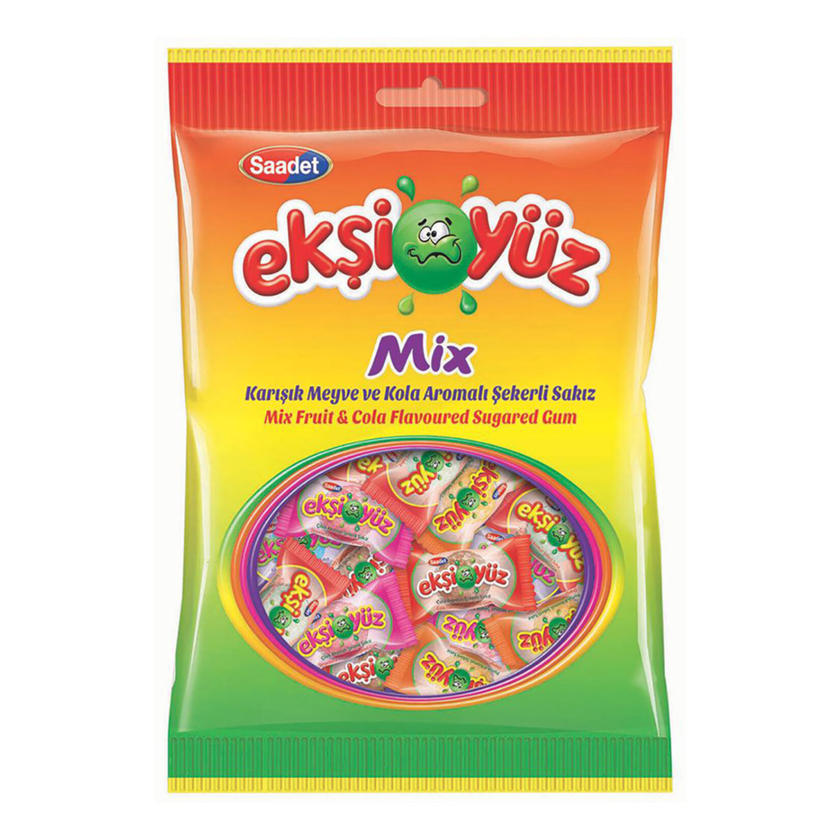 Ekşiyüz Mix Karışık Meyve Kola Aromalı Şekerli Sakız 80G