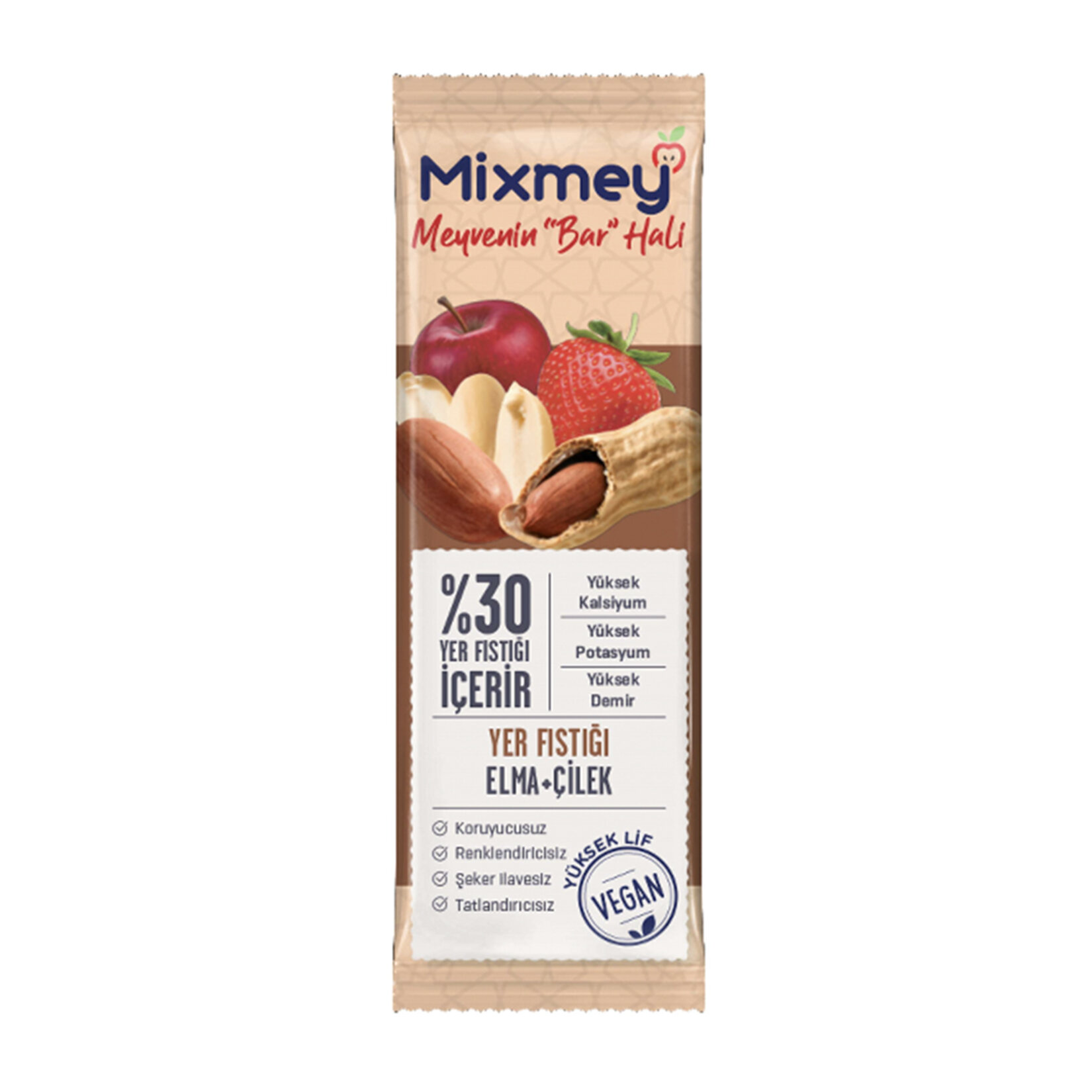 Mixmey Elmalı Çilekli Yer Fıstıklı Meyve Bar 25 G