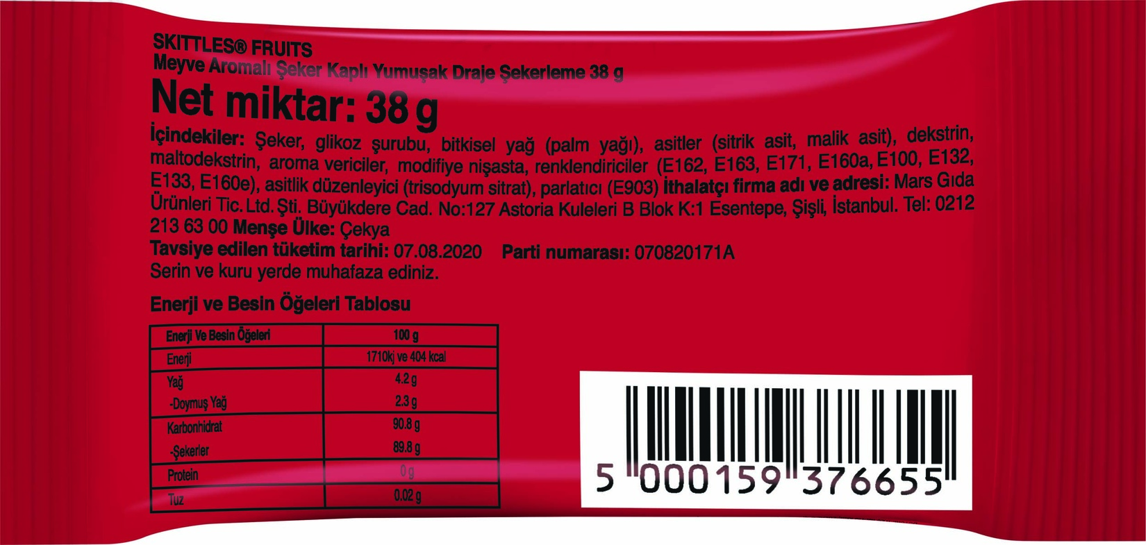 Skittles Meyve Aromalı Şeker Kaplı Yumuşak Draje 38 g | Macroonline
