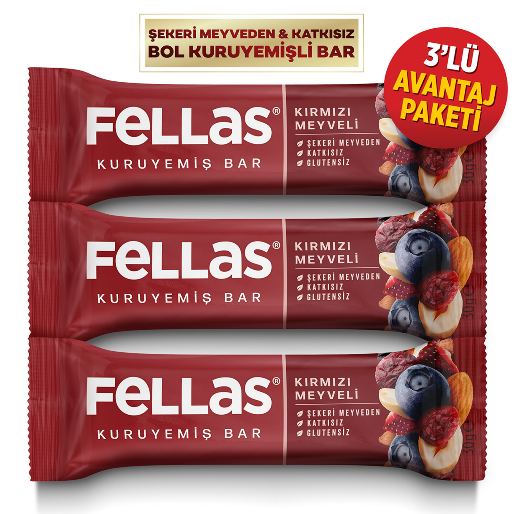Fellas Kırmızı Meyveli Kuruyemiş Bar 3 x 30 G