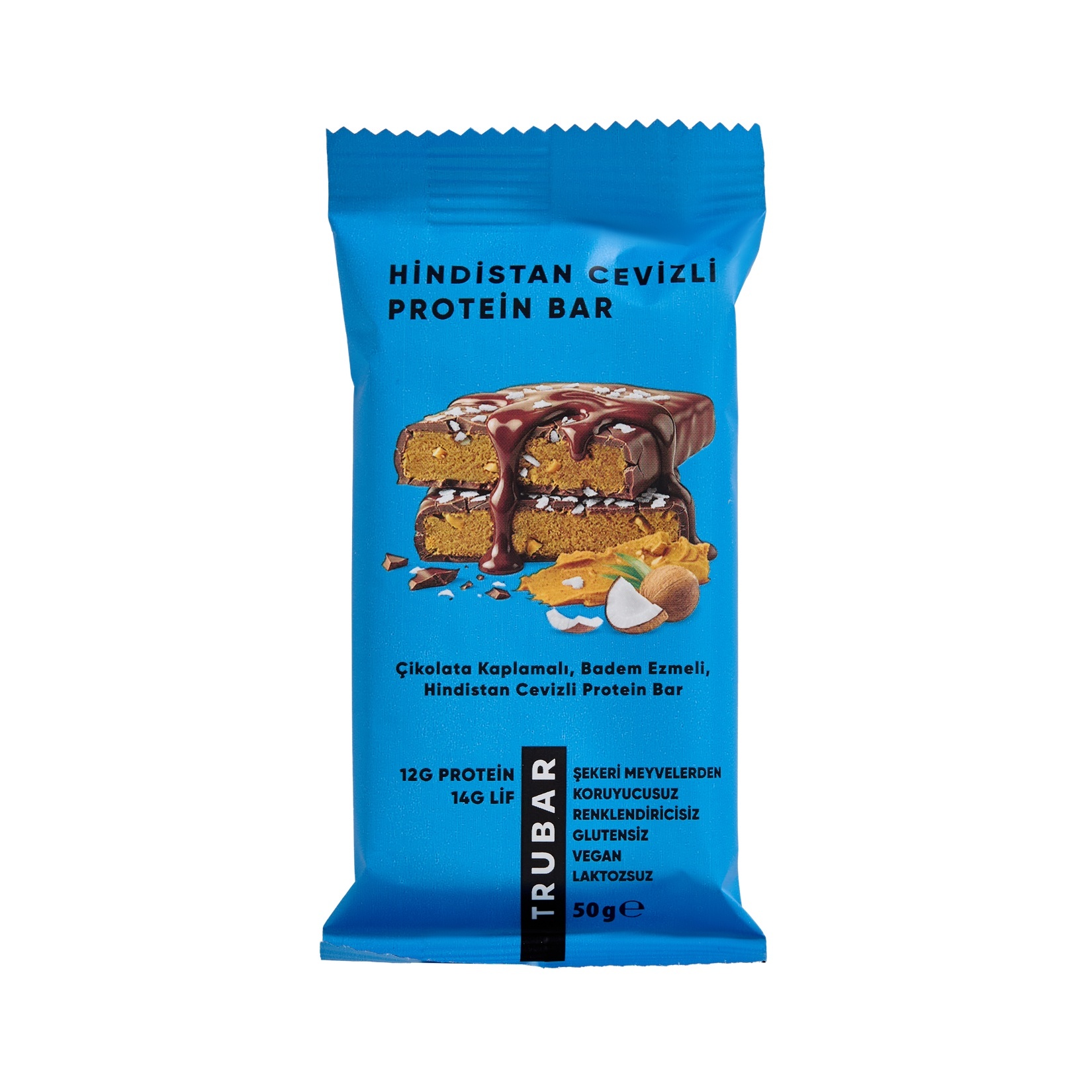 Trubar Çikolata Kaplamalı Badem Ezmeli Hindistan Cevizli Protein Bar 50 G