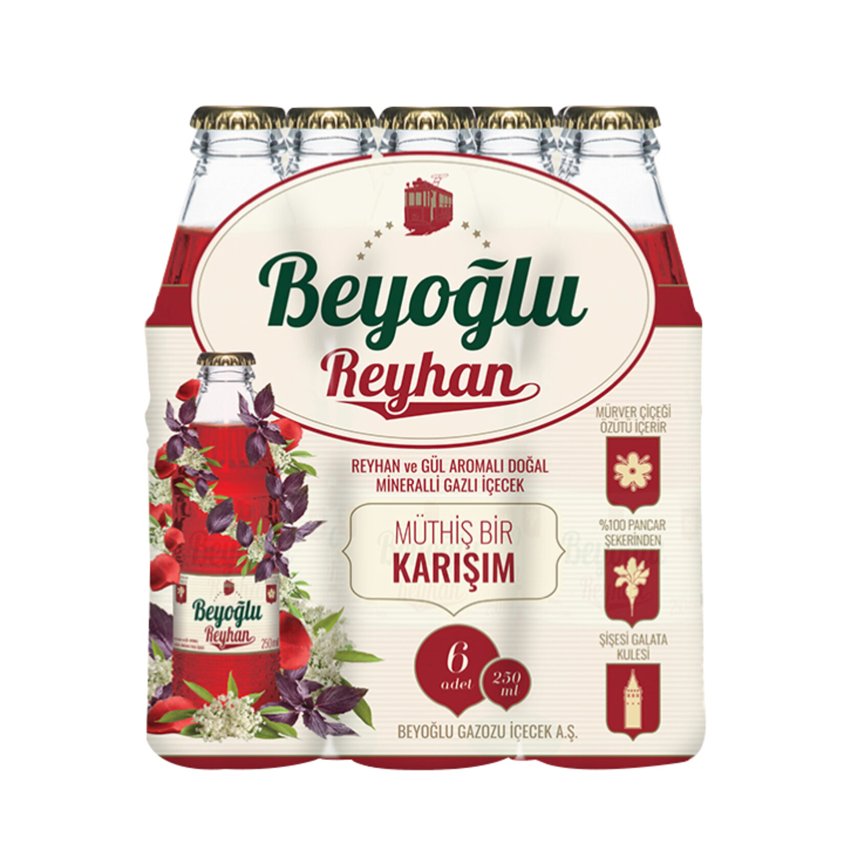 Beyoğlu Reyhan Ve Gül Aromalı Gazlı İçecek 6X250ml