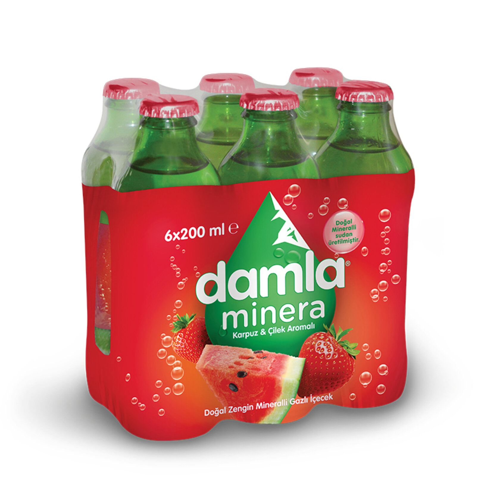 Damla Minera Çilek Karpuz Aromalı Gazlı İçecek 200 ml x 6 Adet
