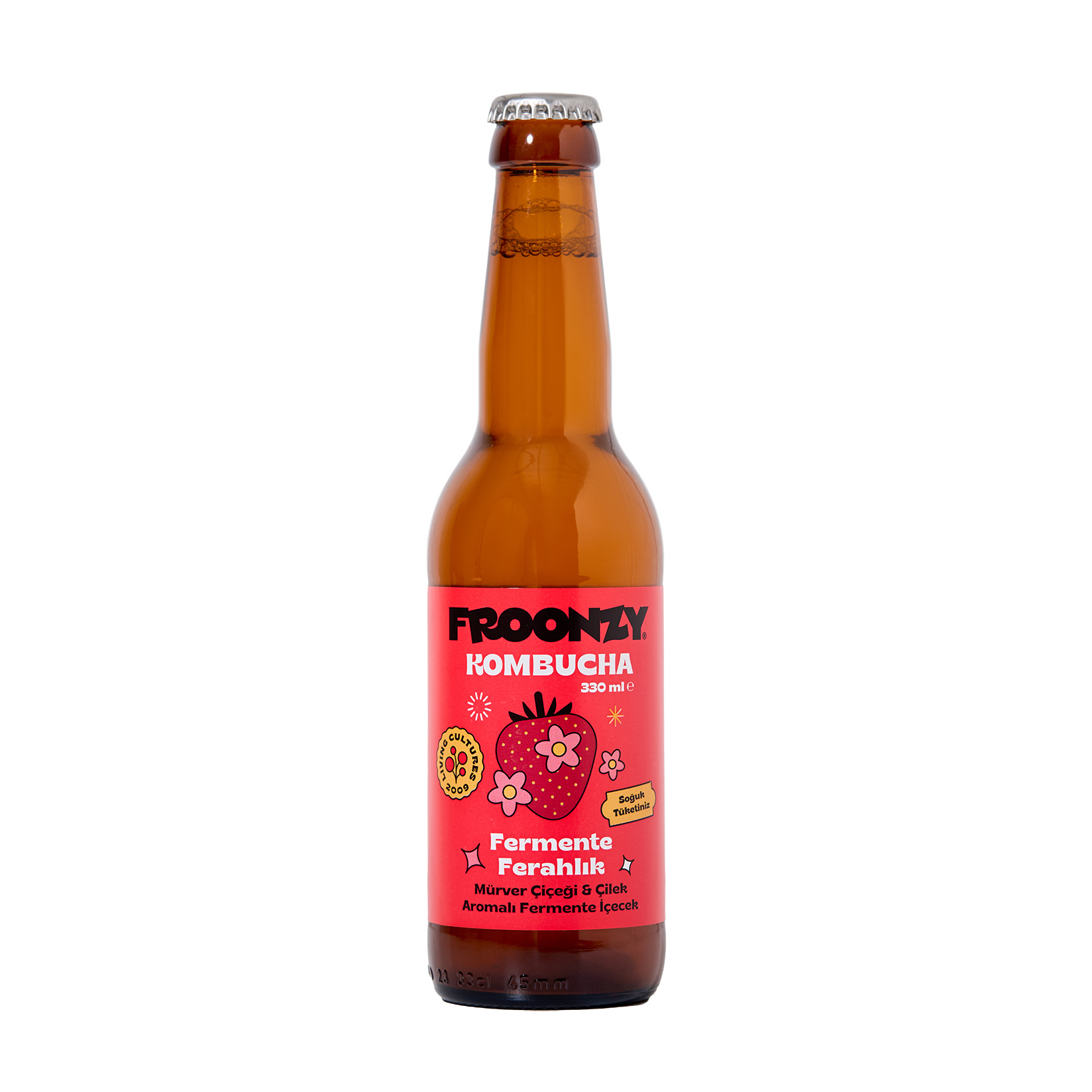 Froonzy Kombucha Mürver & Çilek Aromalı Fermente İçecek 330 Ml