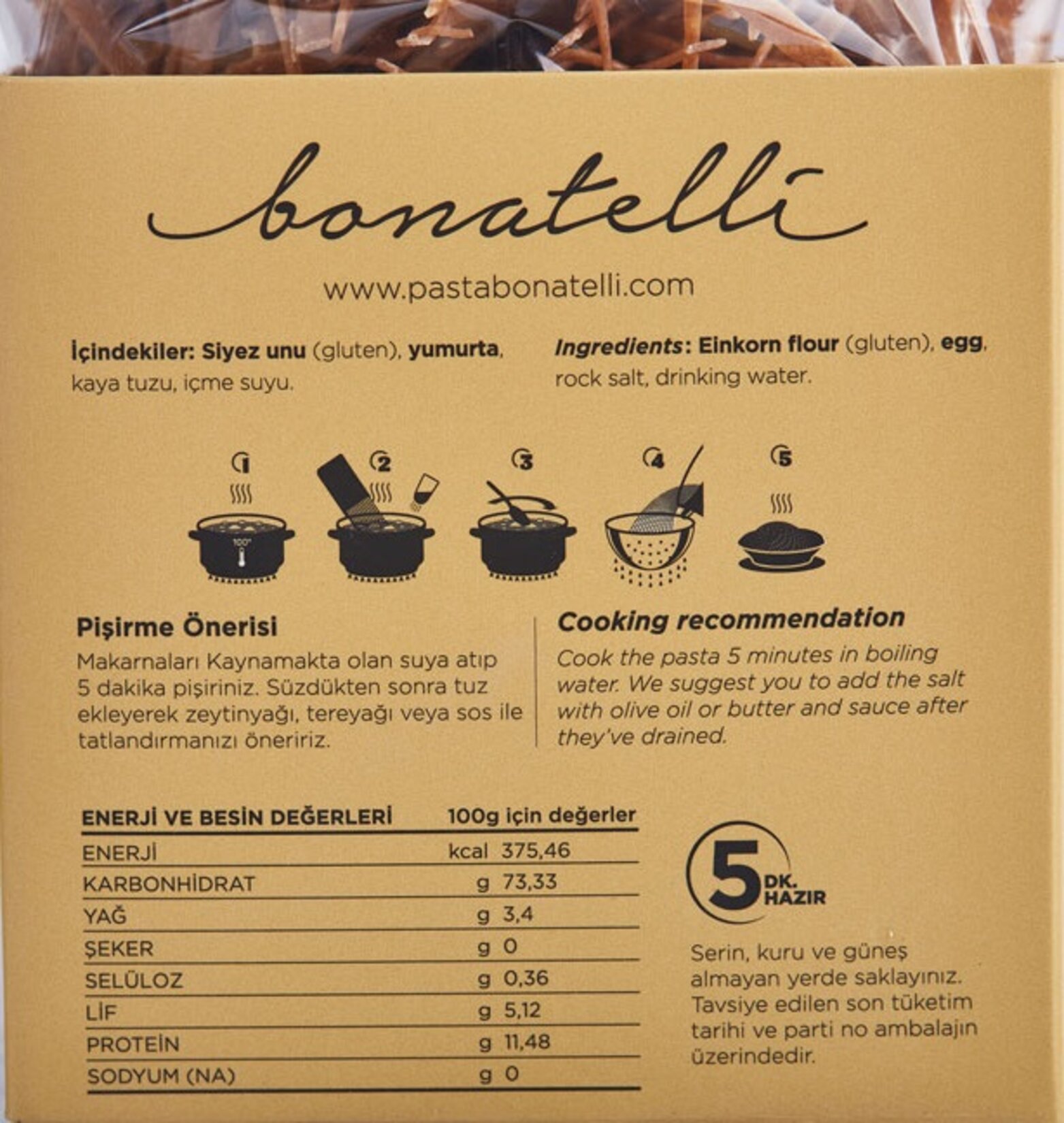 Bonatelli Siyez İnce Çubuk Makarna 400 G.