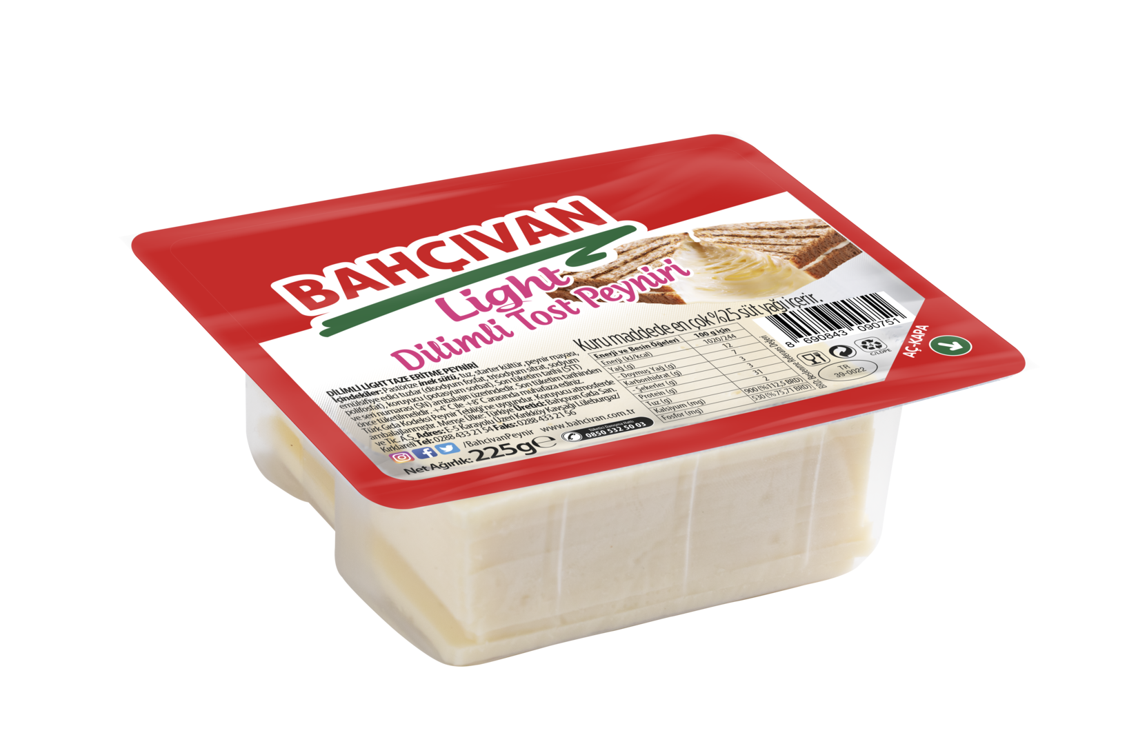 Bahçıvan Light Dilimli Tost Peyniri 225 G