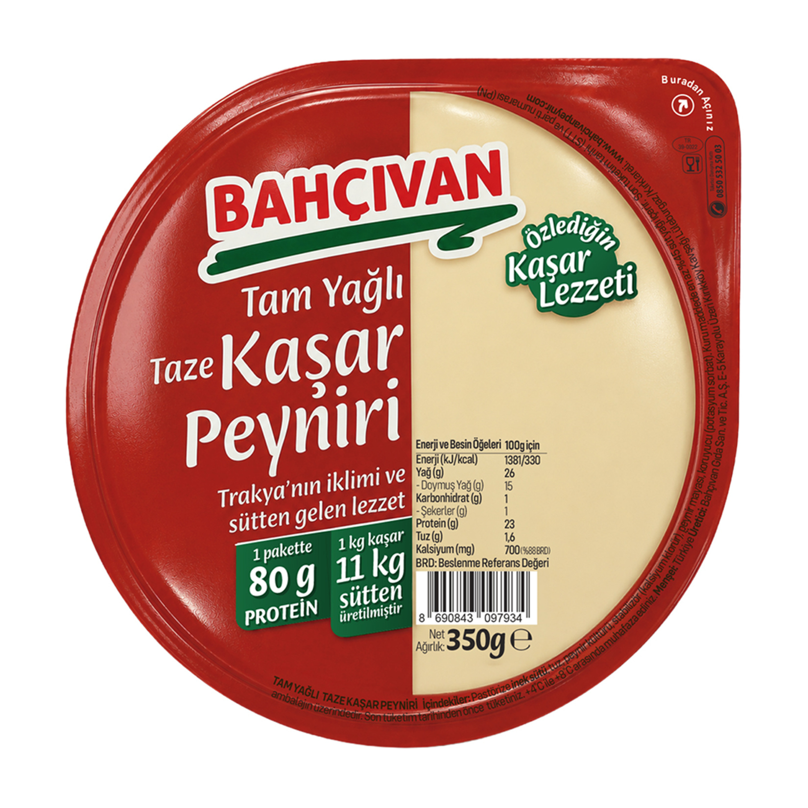 Bahçıvan Tam Yağlı Taze Kaşar Peyniri 350 G