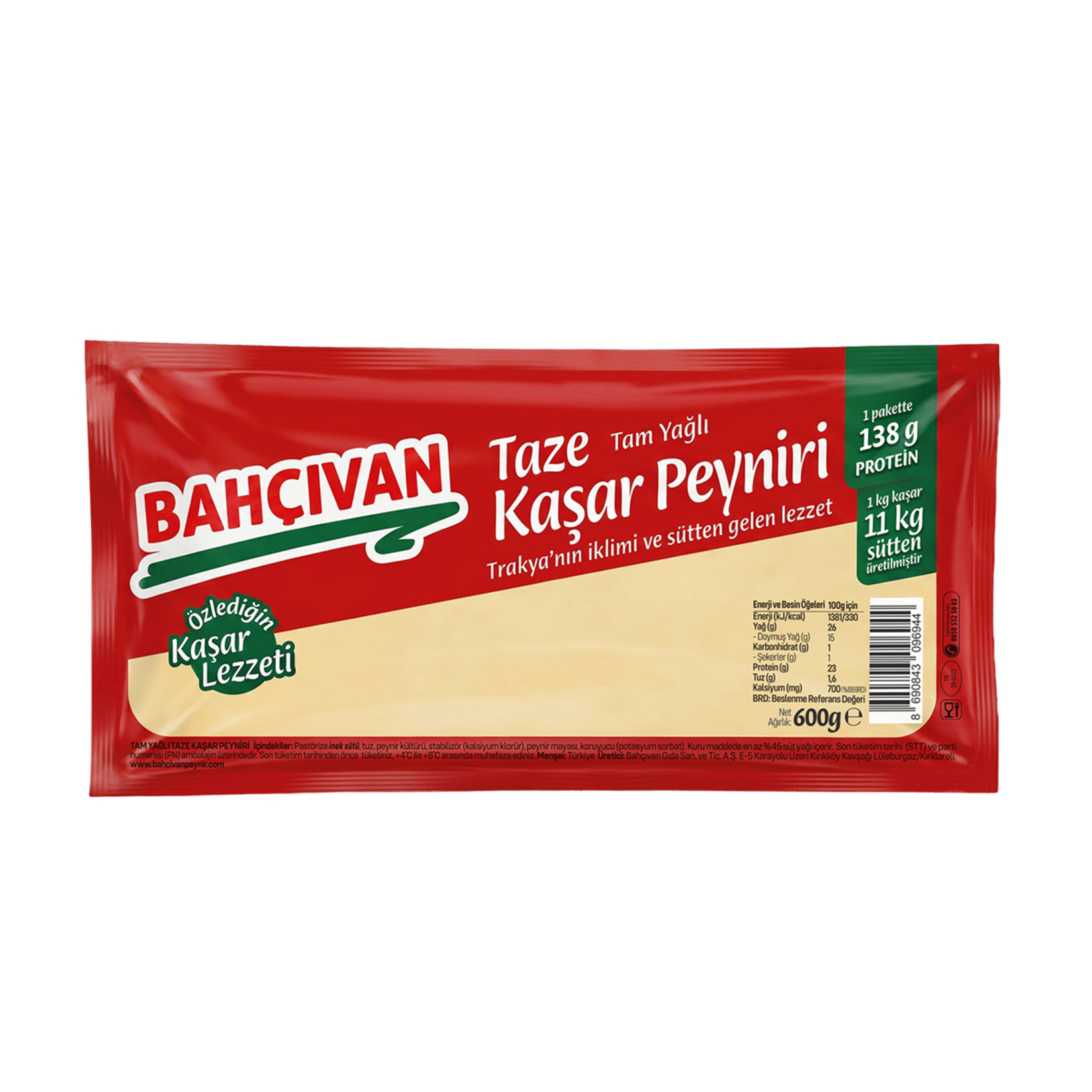Bahçıvan Tam Yağlı Taze Kaşar Peyniri 600 G