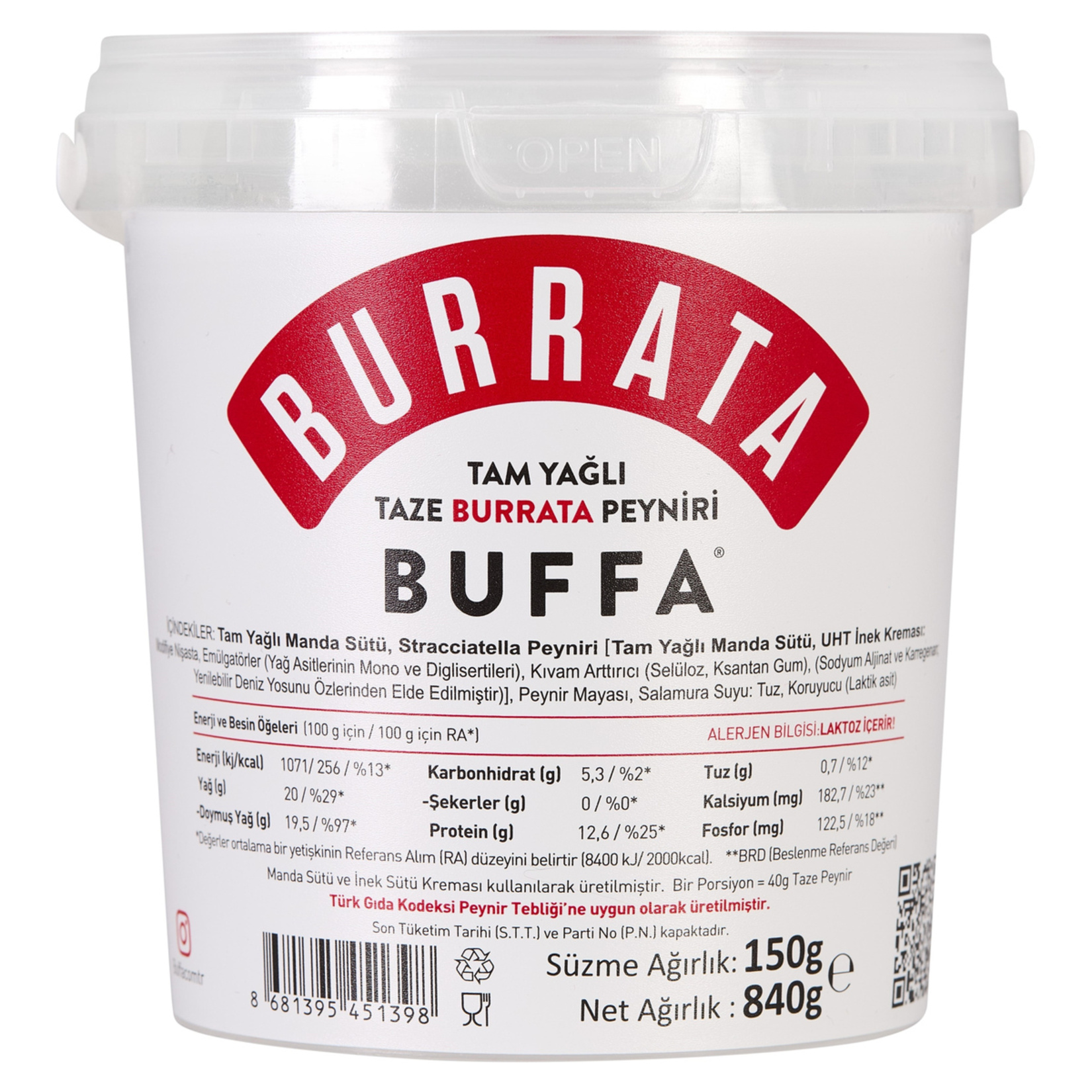 Buffa Tam Yağlı Taze Burrata Peyniri 150G