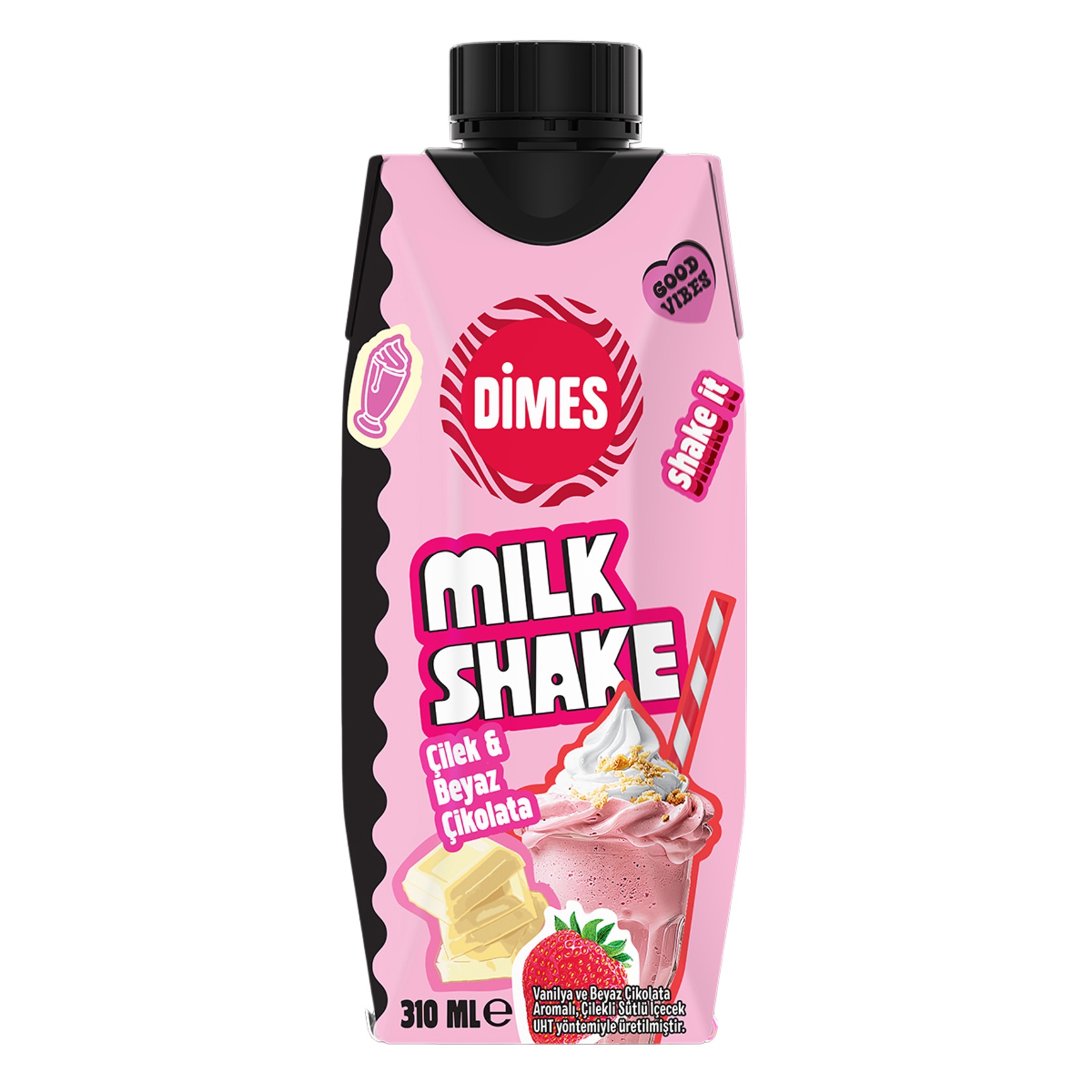 Dimes Milkshake Vanilya Beyaz Çikolata Aromalı Çilekli 310 Ml