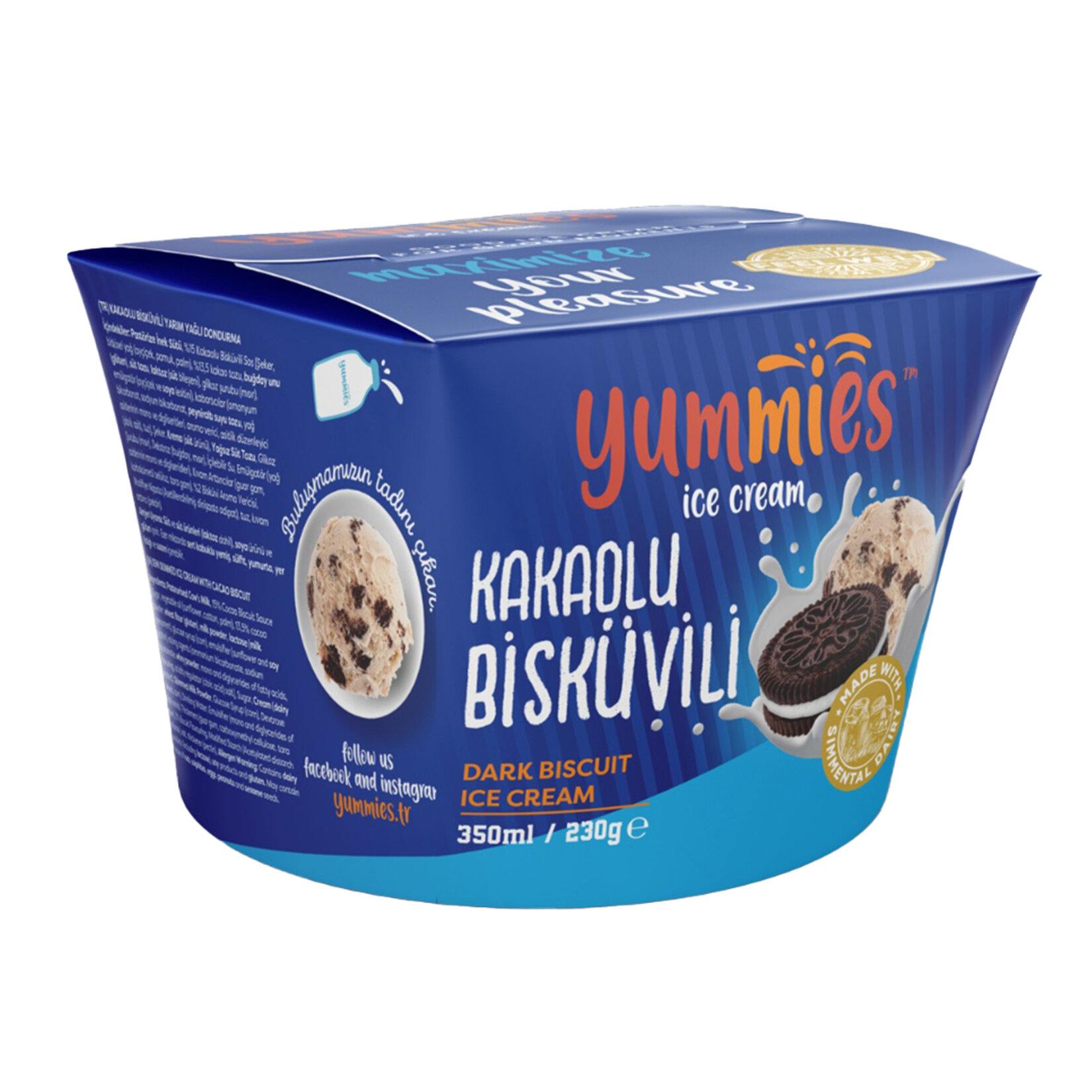 Yummies Kakaolu Bisküvili Yarım Yağlı Dondurma 350 Ml