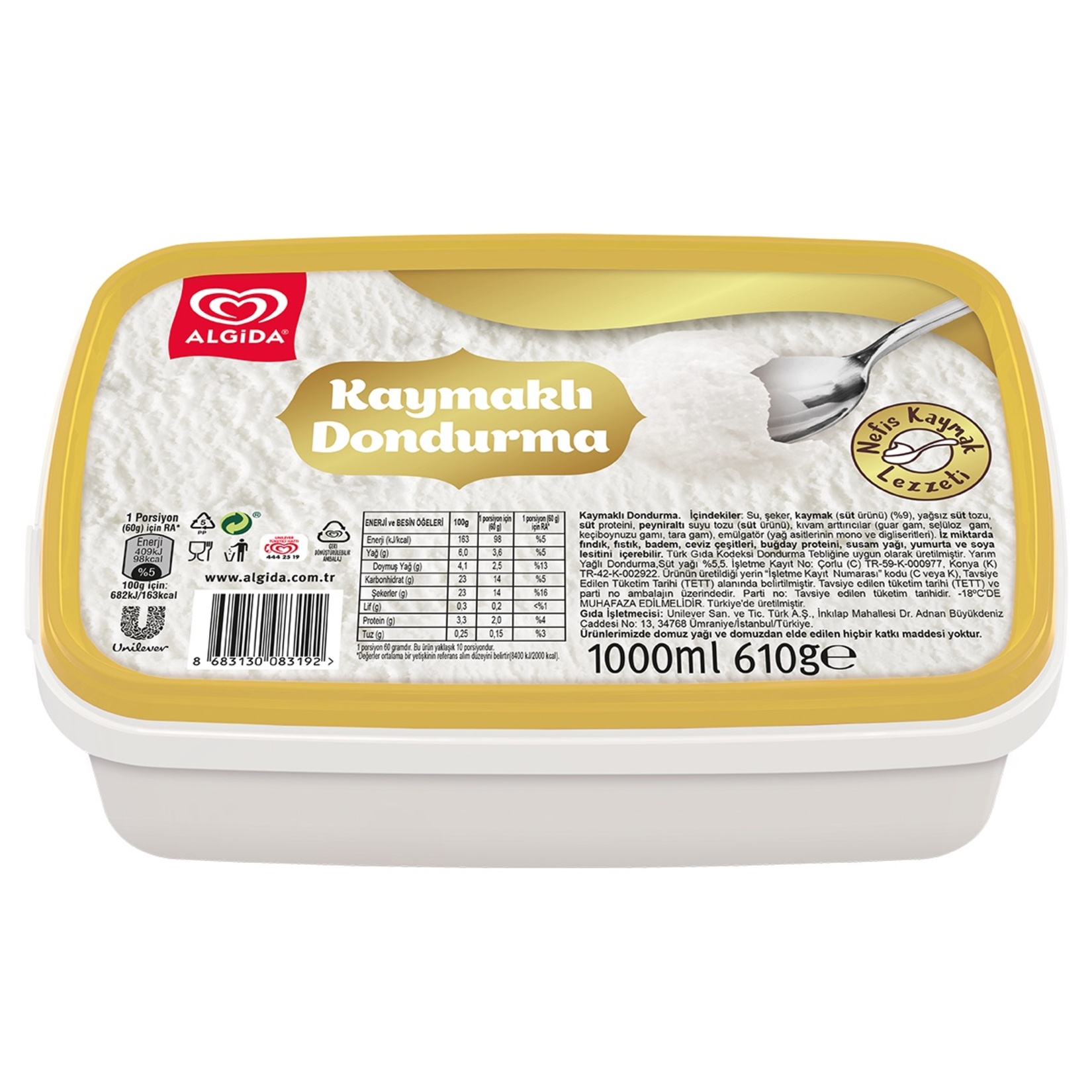 Algida Kaymaklı Dondurma 1000Ml