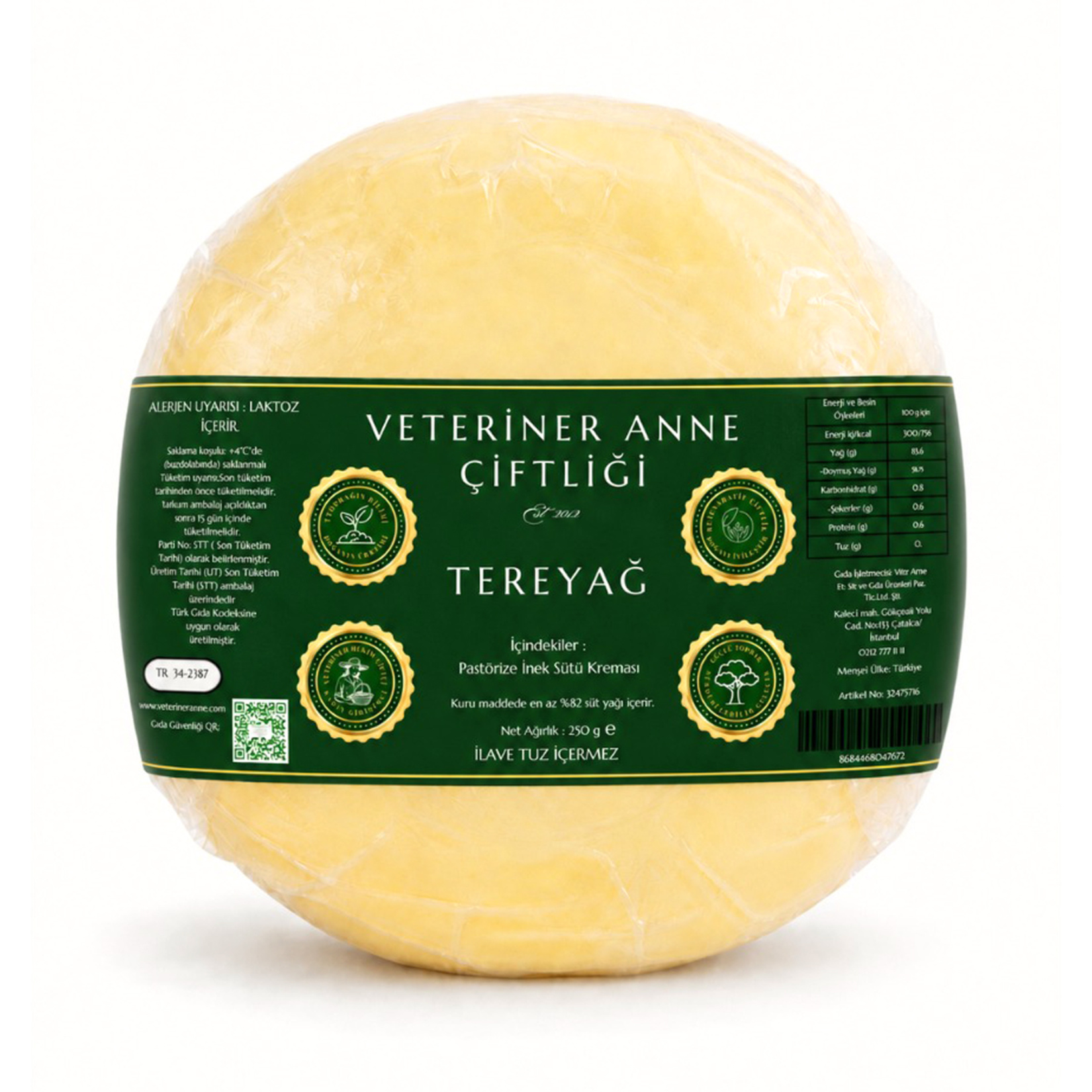 Veteriner Anne Çiftliği Tereyağ 250 G