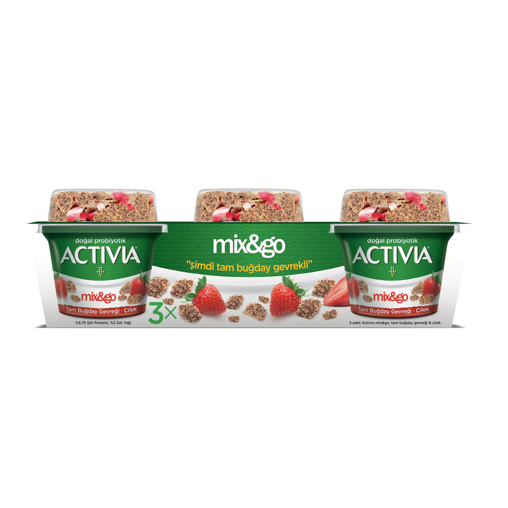 Activia Doğal Probiyotikli Mix&Go Çilek, Gevrek 3X140 G