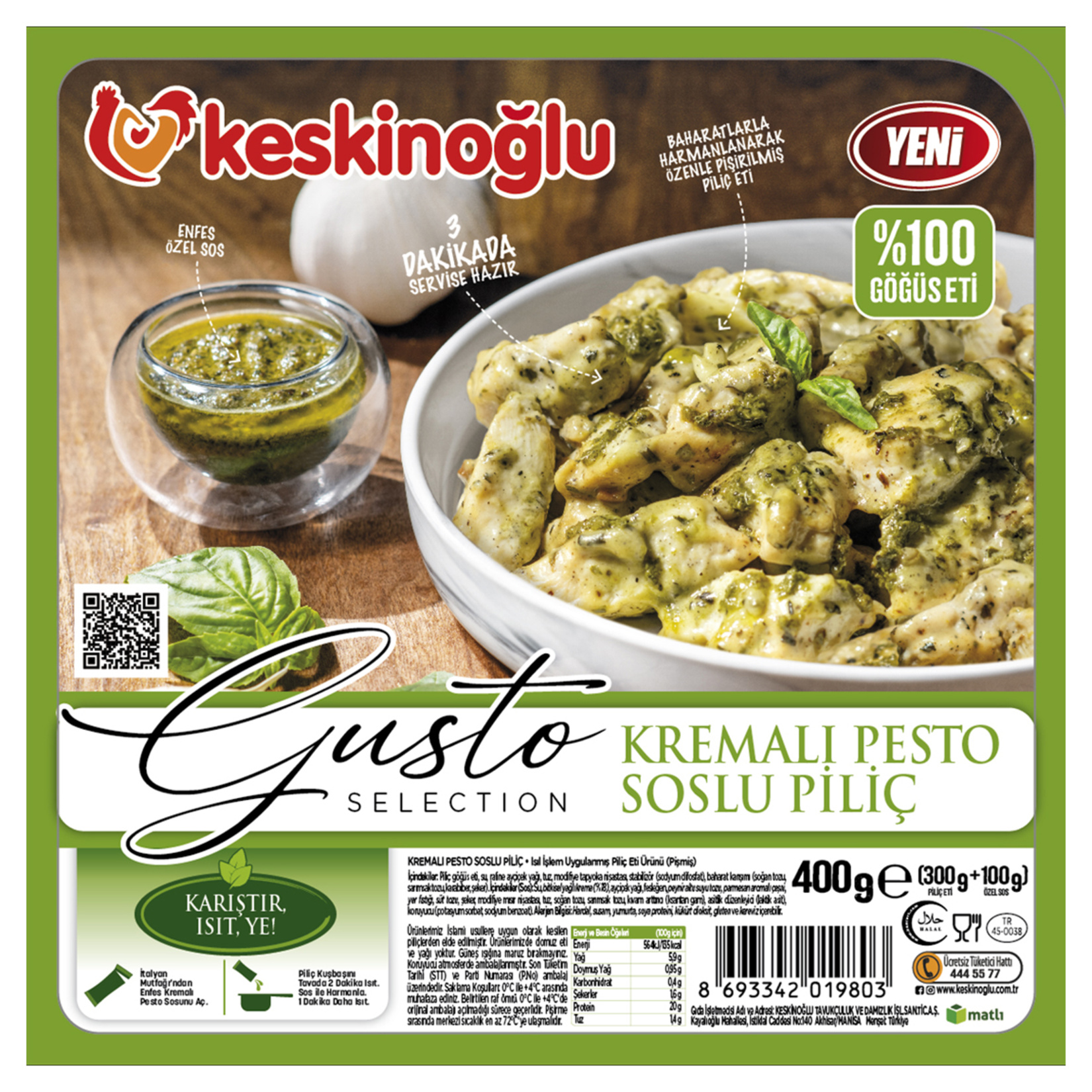 Keskinoğlu Gusto Kremalı Pesto Soslu Piliç 300 + 100 G